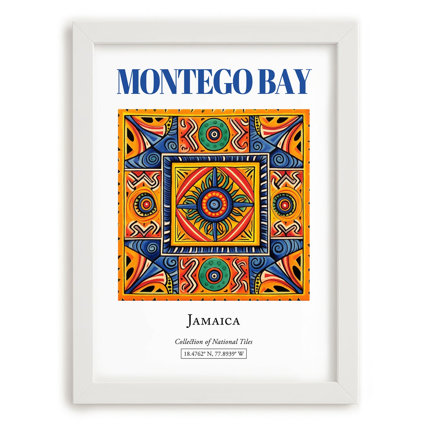 Montego Bay, Jamaica – Travel Wall Art, placed in minimal white frame