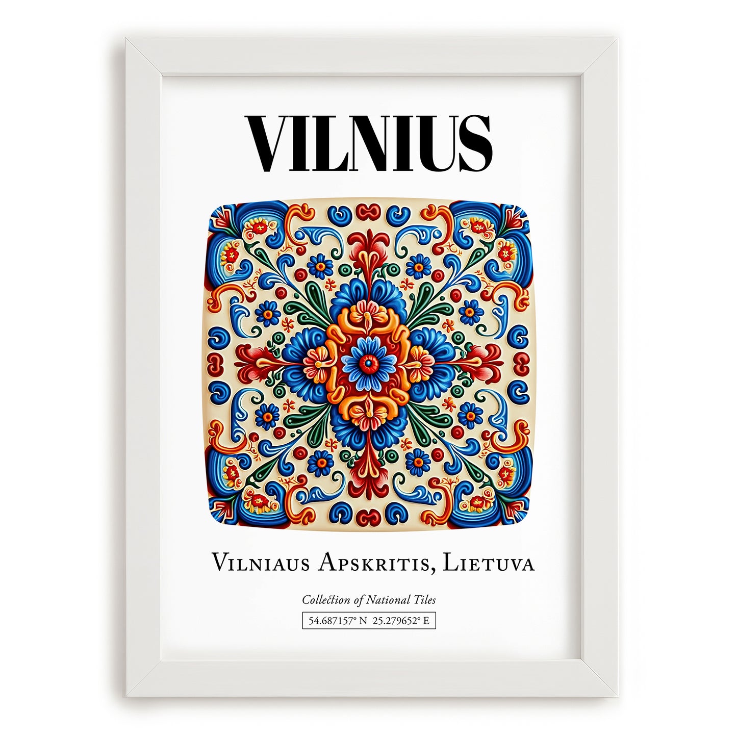 Vilnius, Lithuania – Travel Print, placed in minimal white frame
