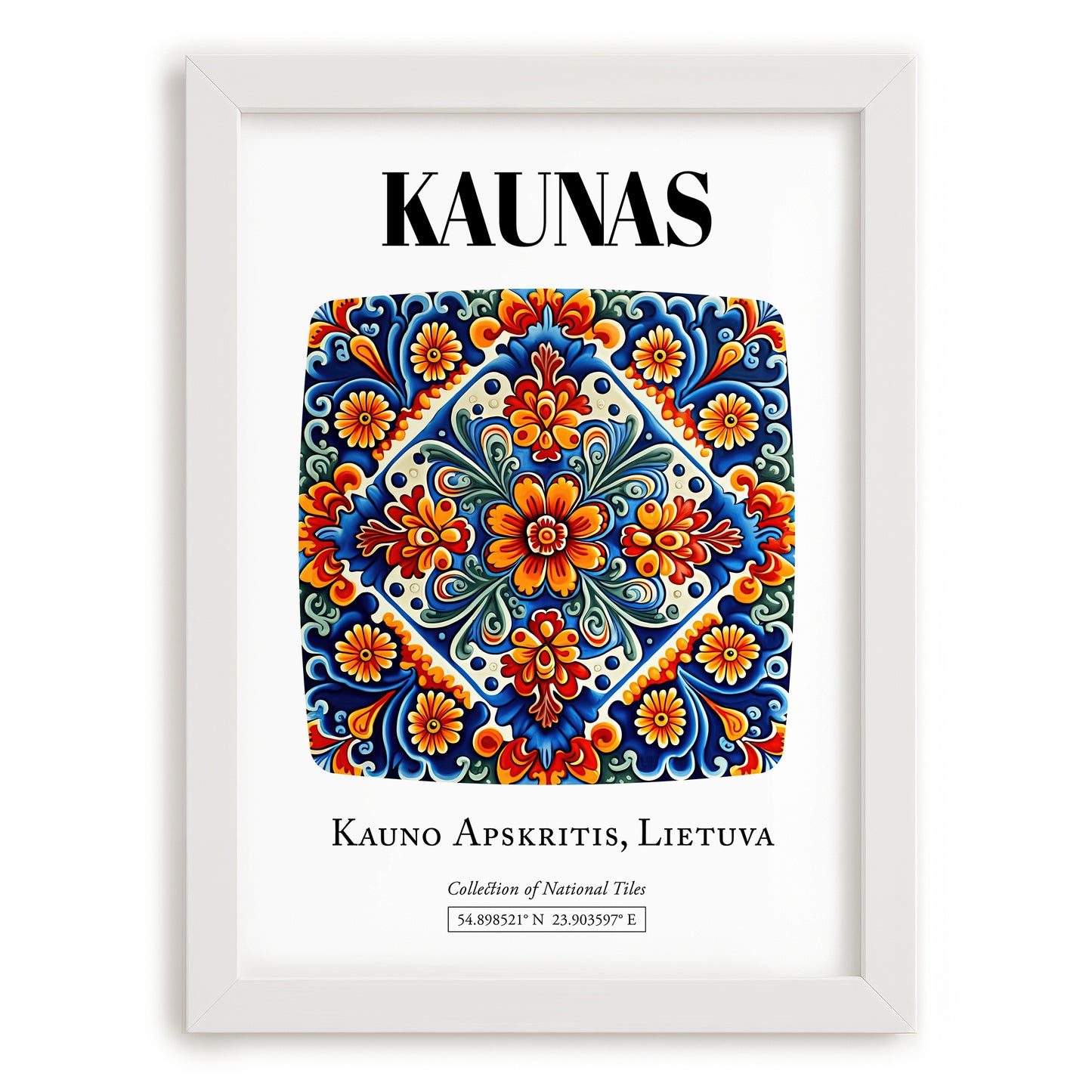 Kaunas, Lithuania – Travel Wall Art, placed in minimal white frame