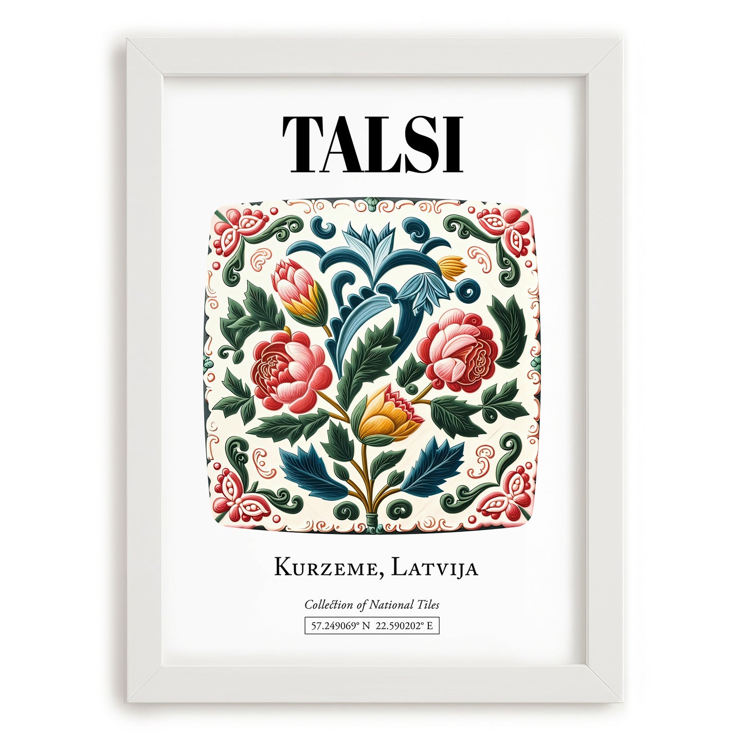 Talsi, Latvia – Travel Destination Art, placed in minimal white frame