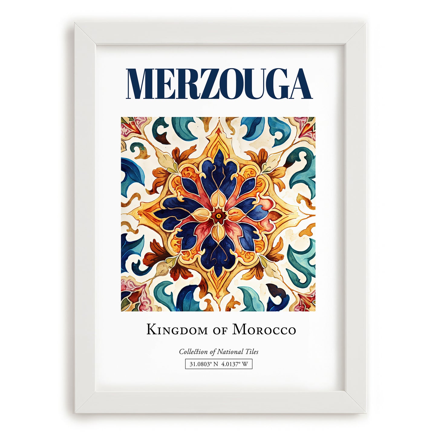 Merzouga, Morocco – Travel Wall Art, placed in minimal white frame