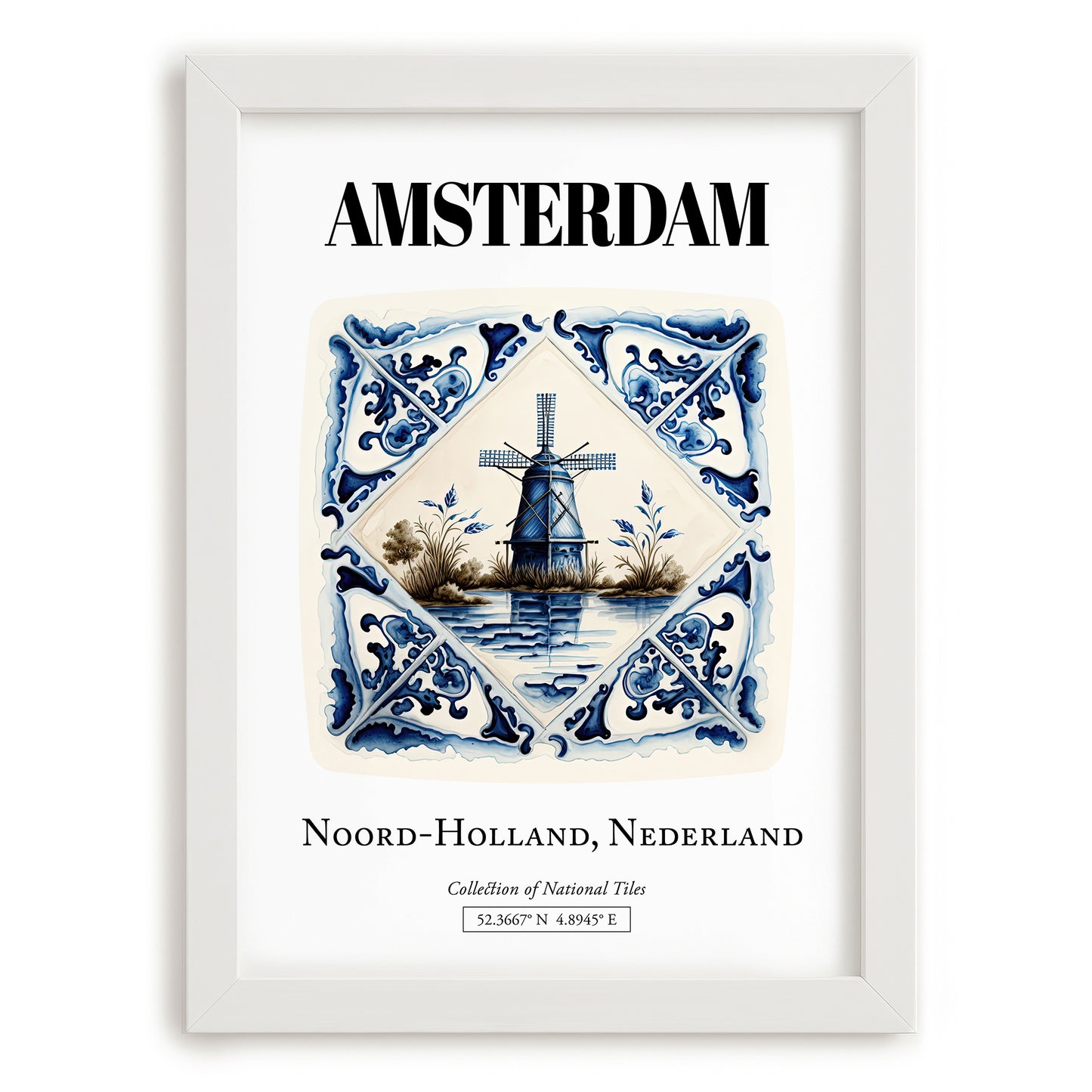 Amsterdam, Netherlands – Travel Wall Decor, placed in minimal white frame