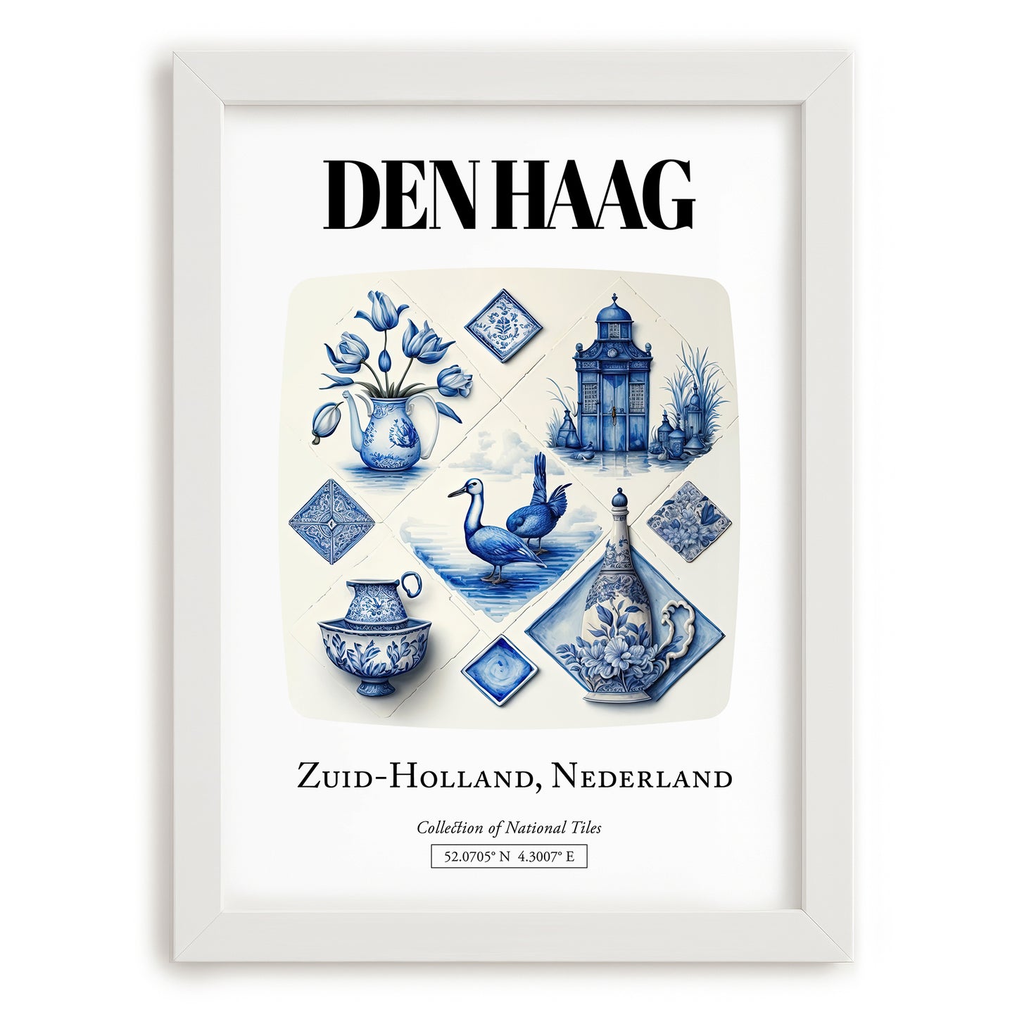 Den Haag, Netherlands – World Travel Art, placed in minimal white frame