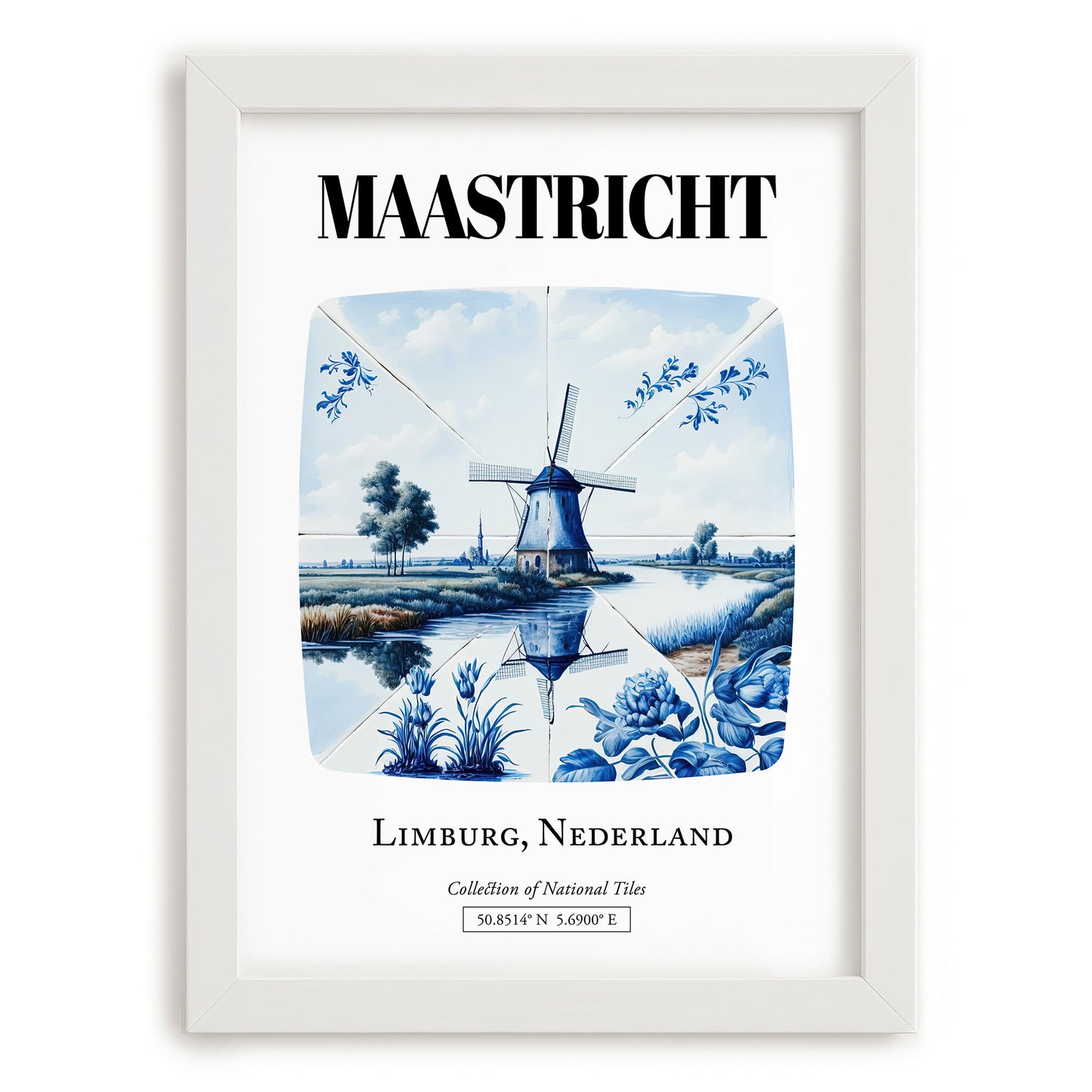Maastricht, Netherlands – Travel Poster, placed in minimal white frame