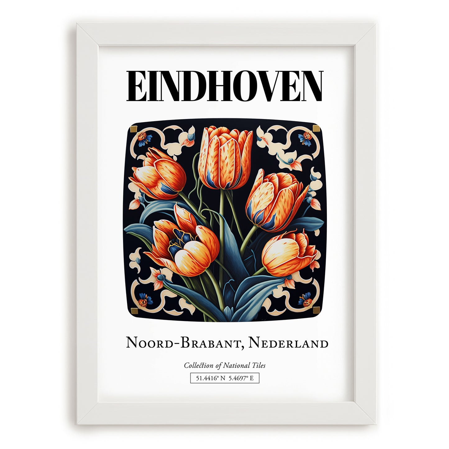 Eindhoven, Netherlands – Travel Print, placed in minimal white frame