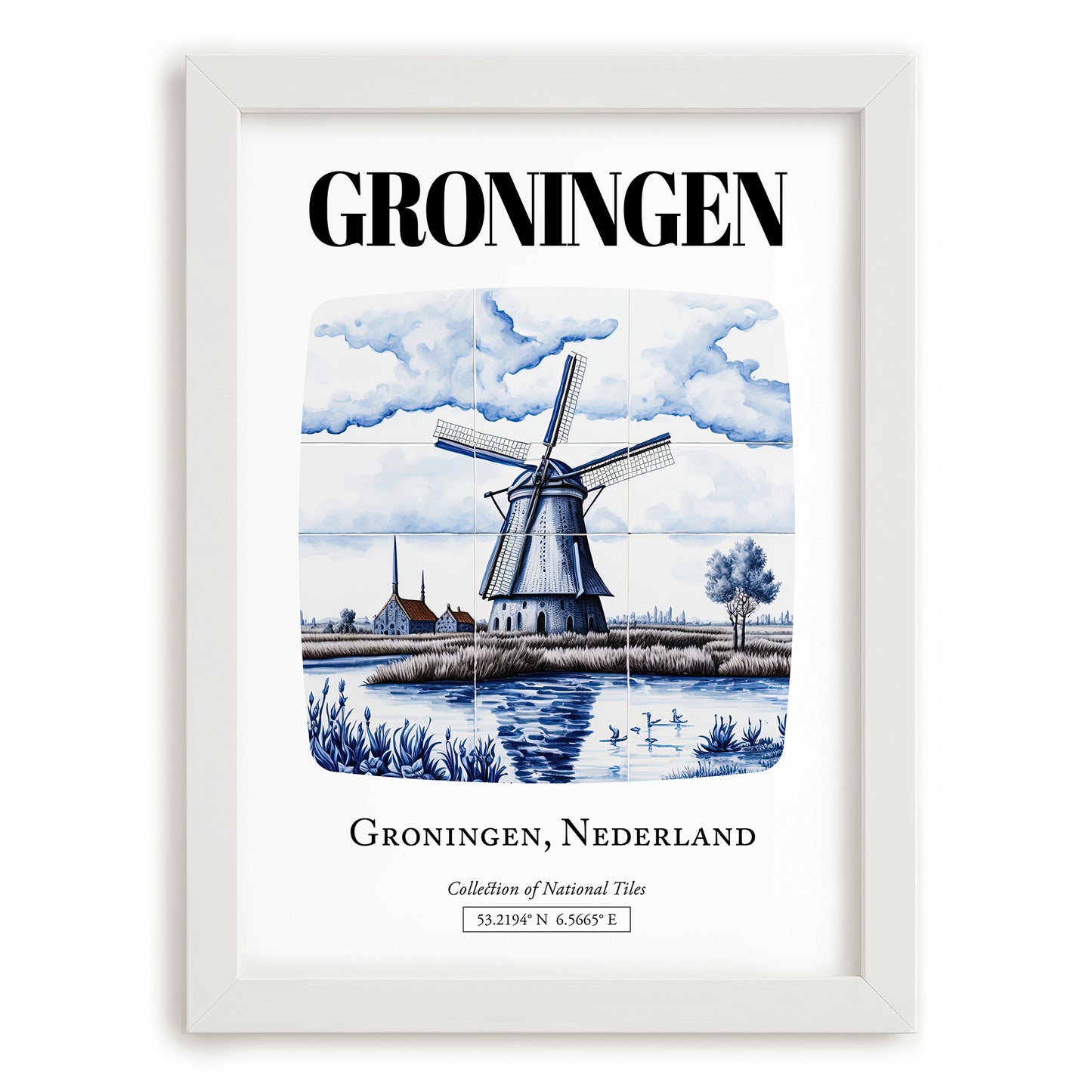 Groningen, Netherlands – Travel Poster, placed in minimal white frame
