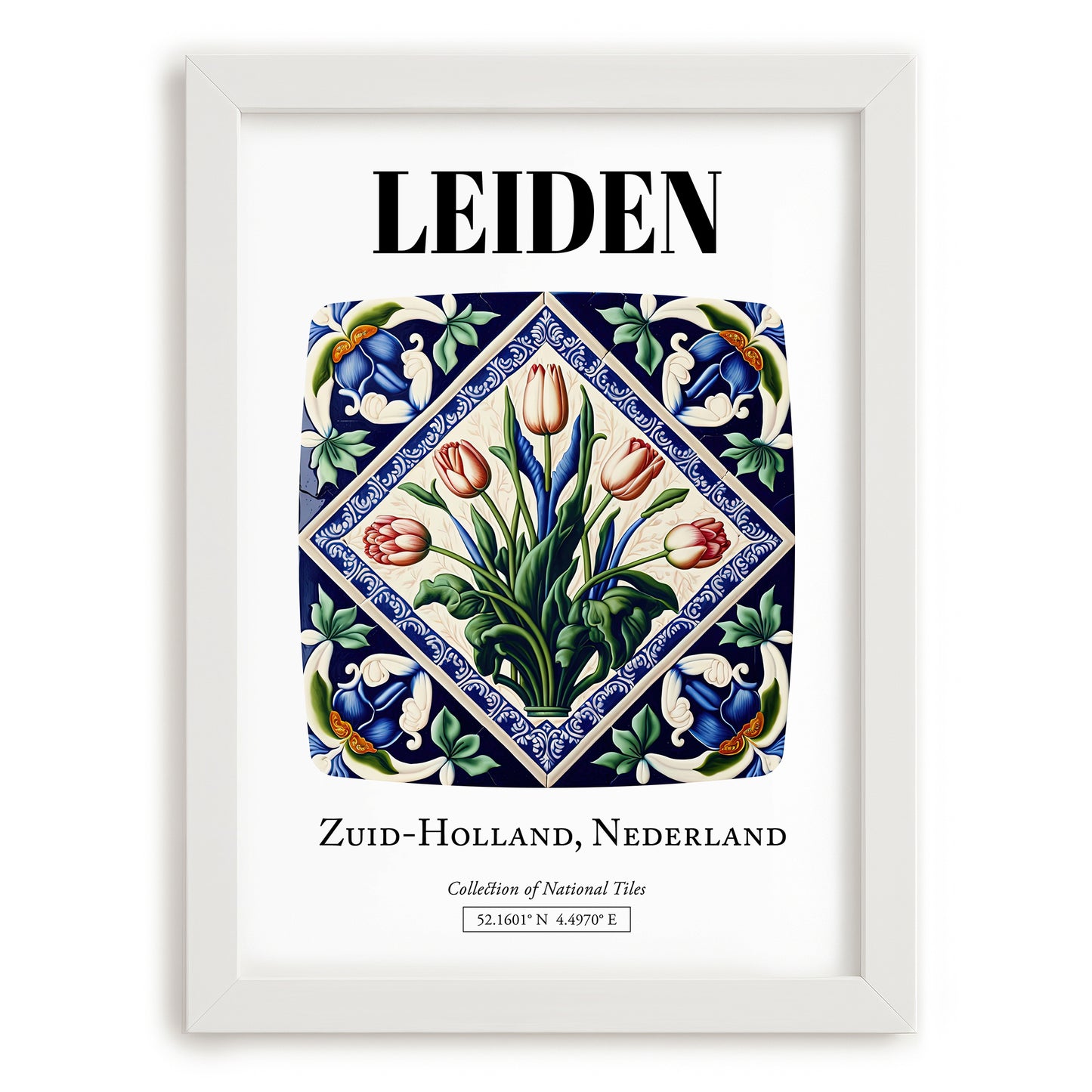 Leiden, Netherlands – Travel Print, placed in minimal white frame
