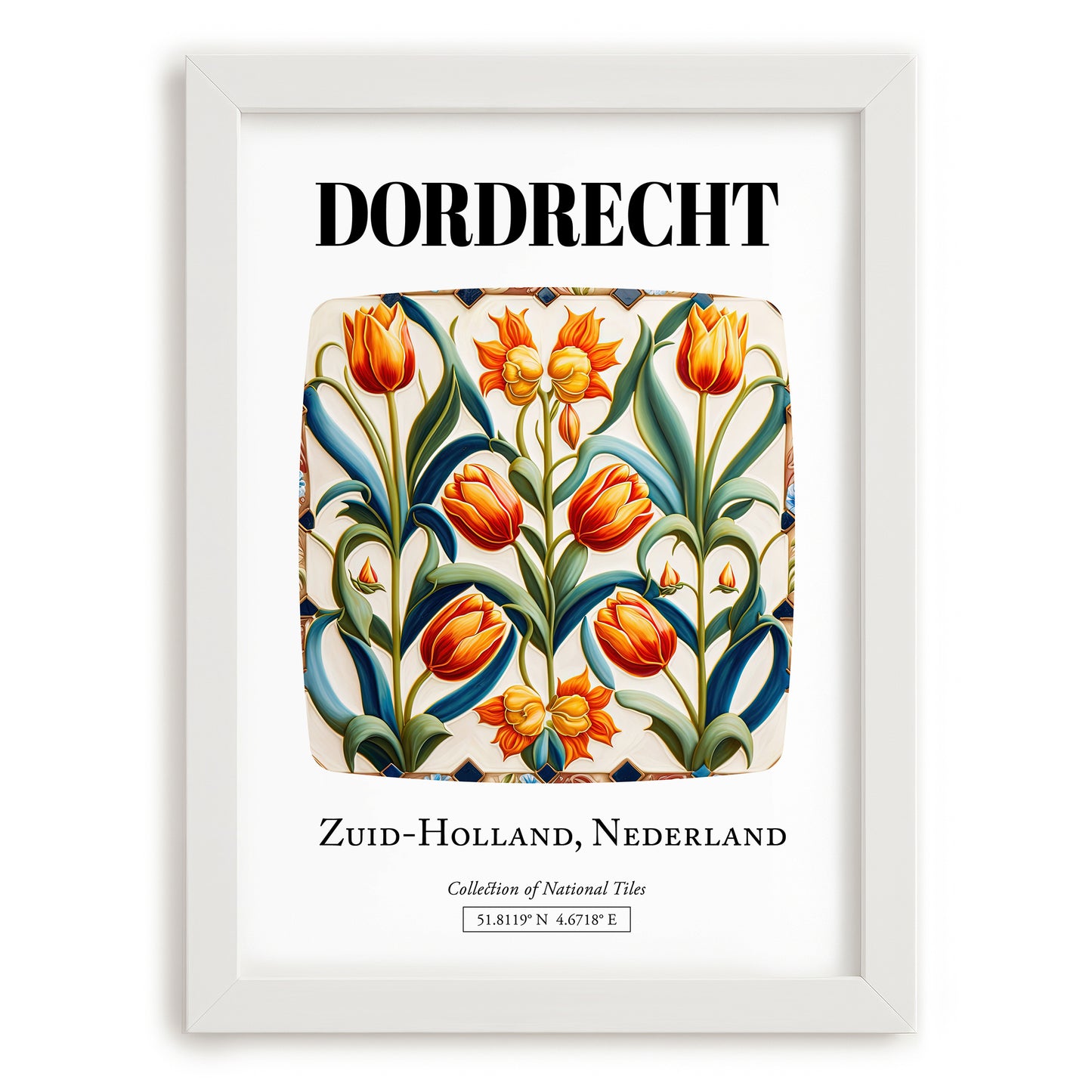 Dordrecht, Netherlands – Global Cities Wall Print, placed in minimal white frame