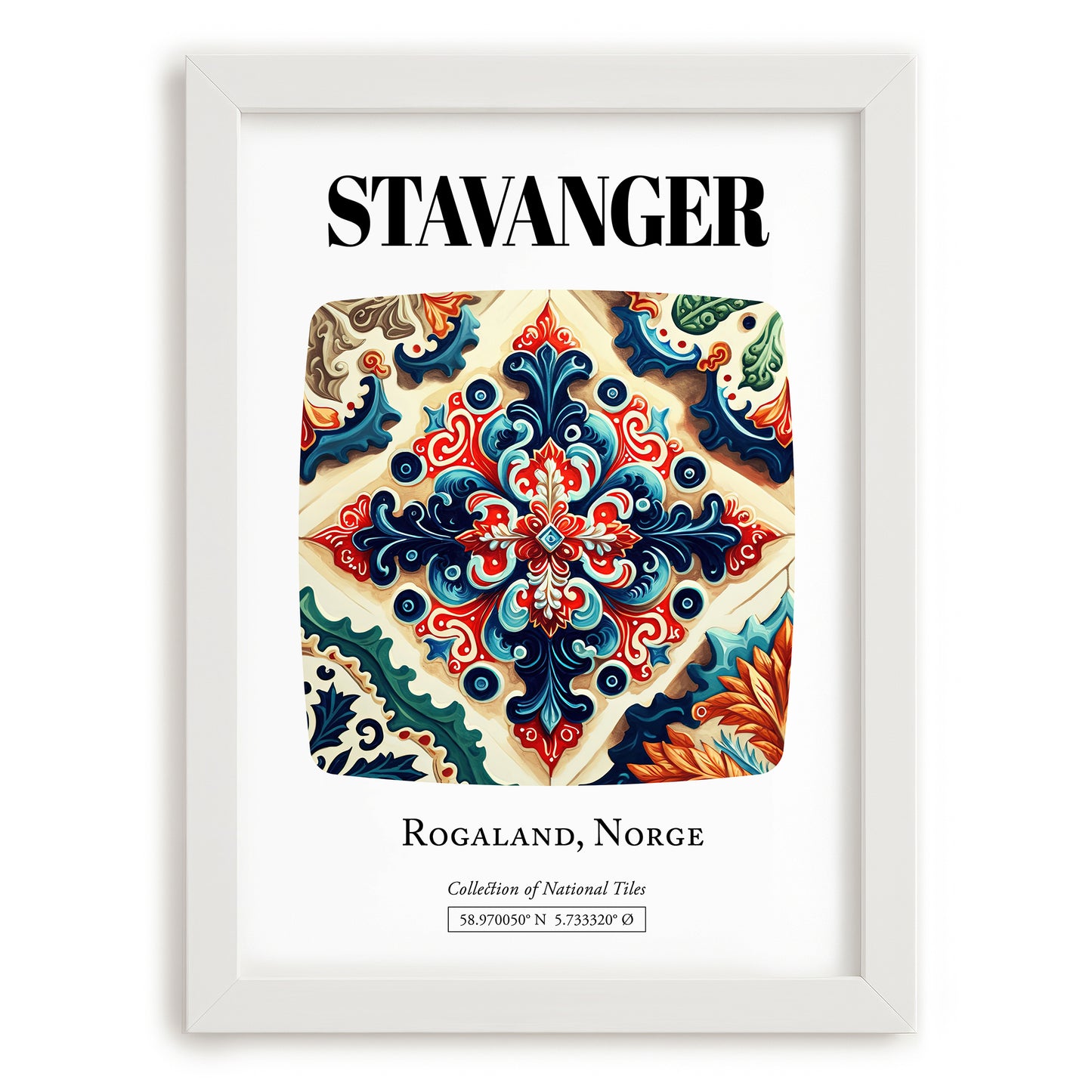 Stavanger, Norway – Travel Wall Art, placed in minimal white frame