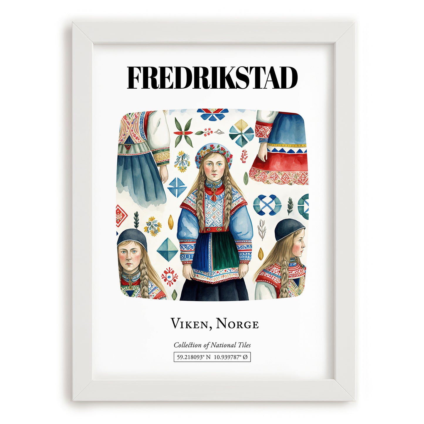 Fredrikstad, Norway – Travel Poster, placed in minimal white frame