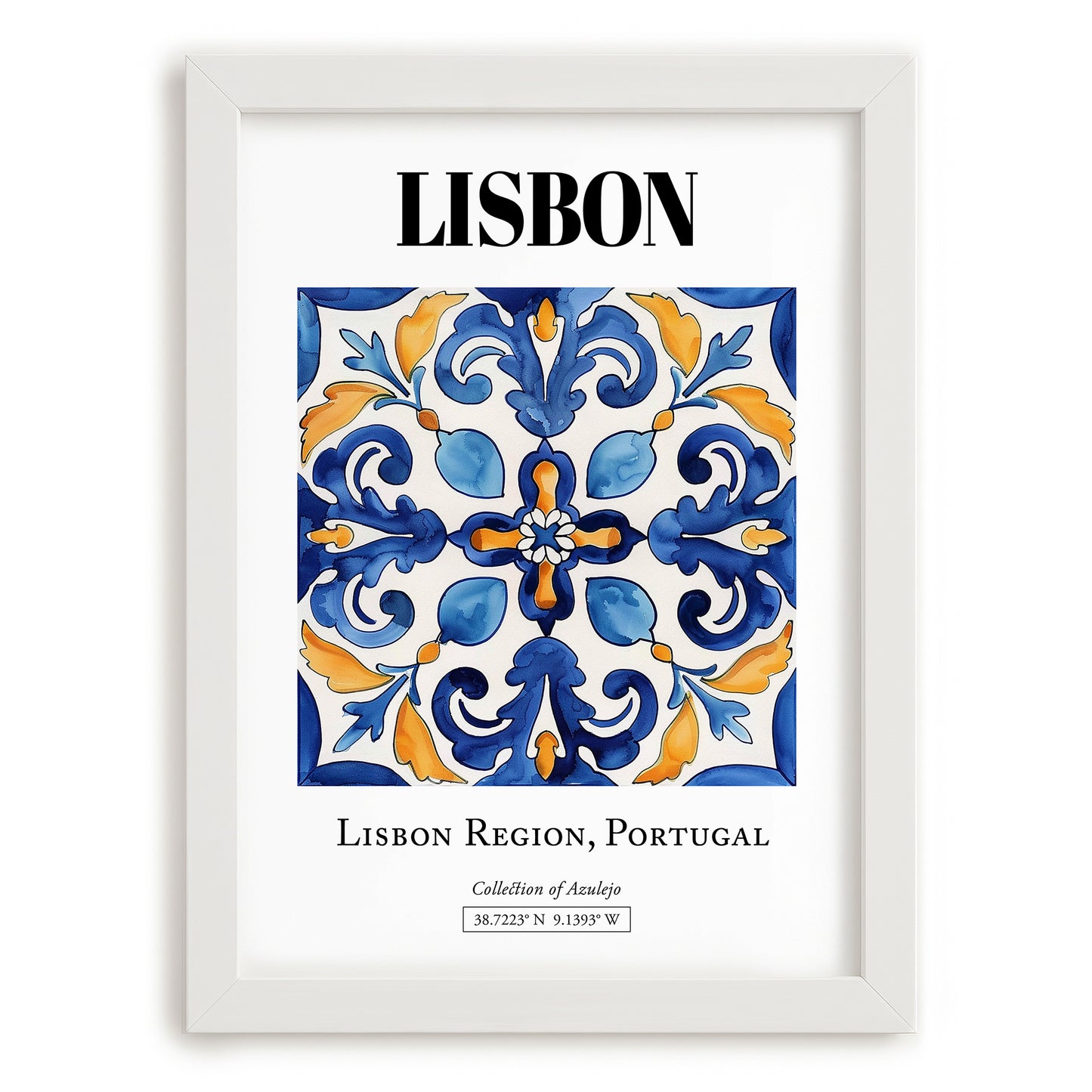 Lisbon, Portugal – Travel Print, placed in minimal white frame