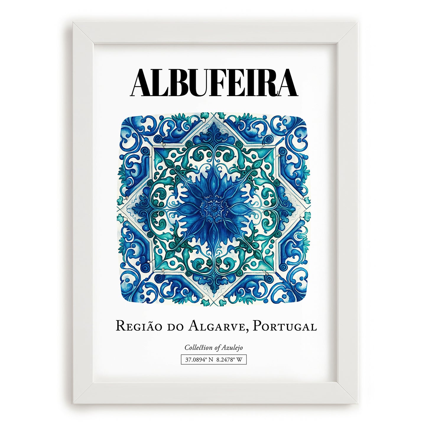 Albufeira, Portugal – Travel Print, placed in minimal white frame