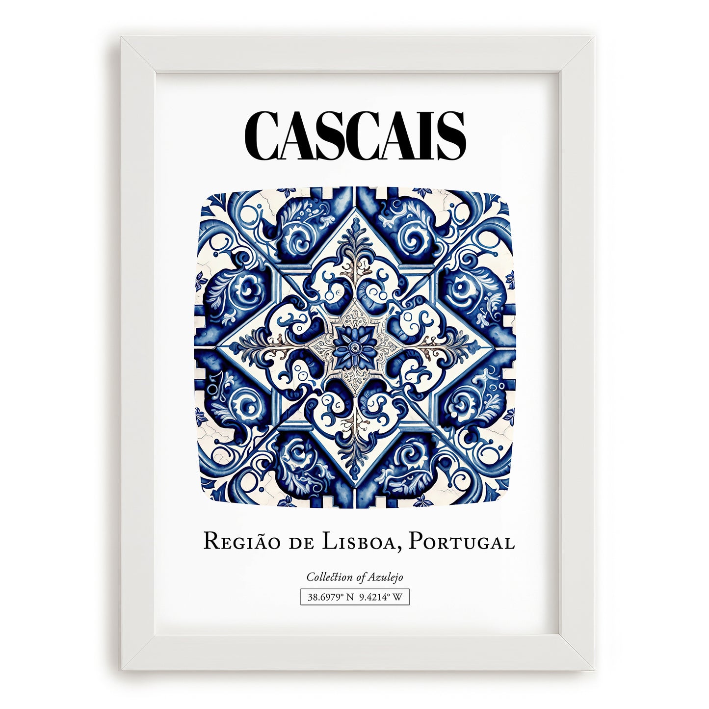 Cascais, Portugal – Travel Wall Decor, placed in minimal white frame