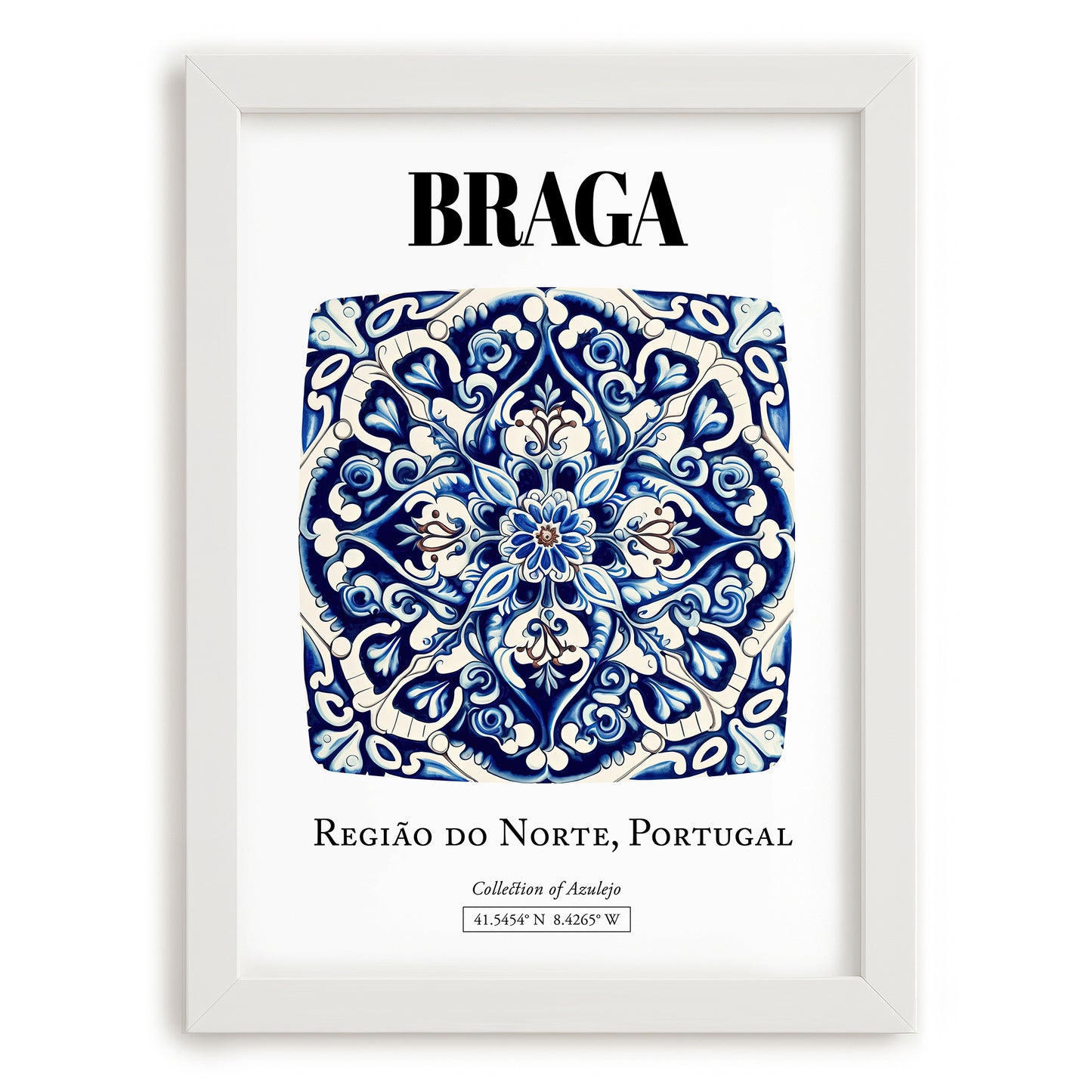 Braga, Portugal – Travel Wall Decor, placed in minimal white frame