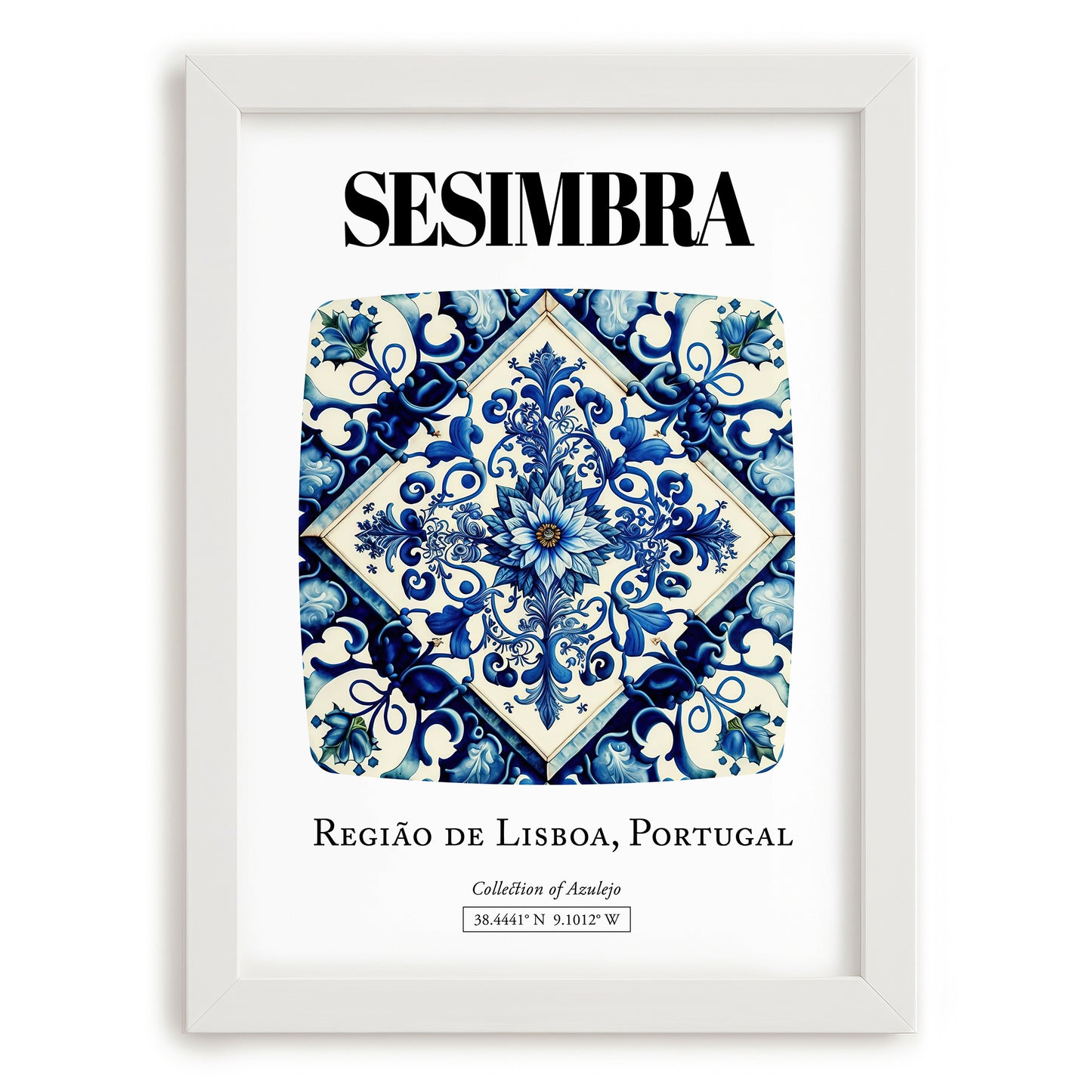 Sesimbra, Portugal – Travel Print, placed in minimal white frame