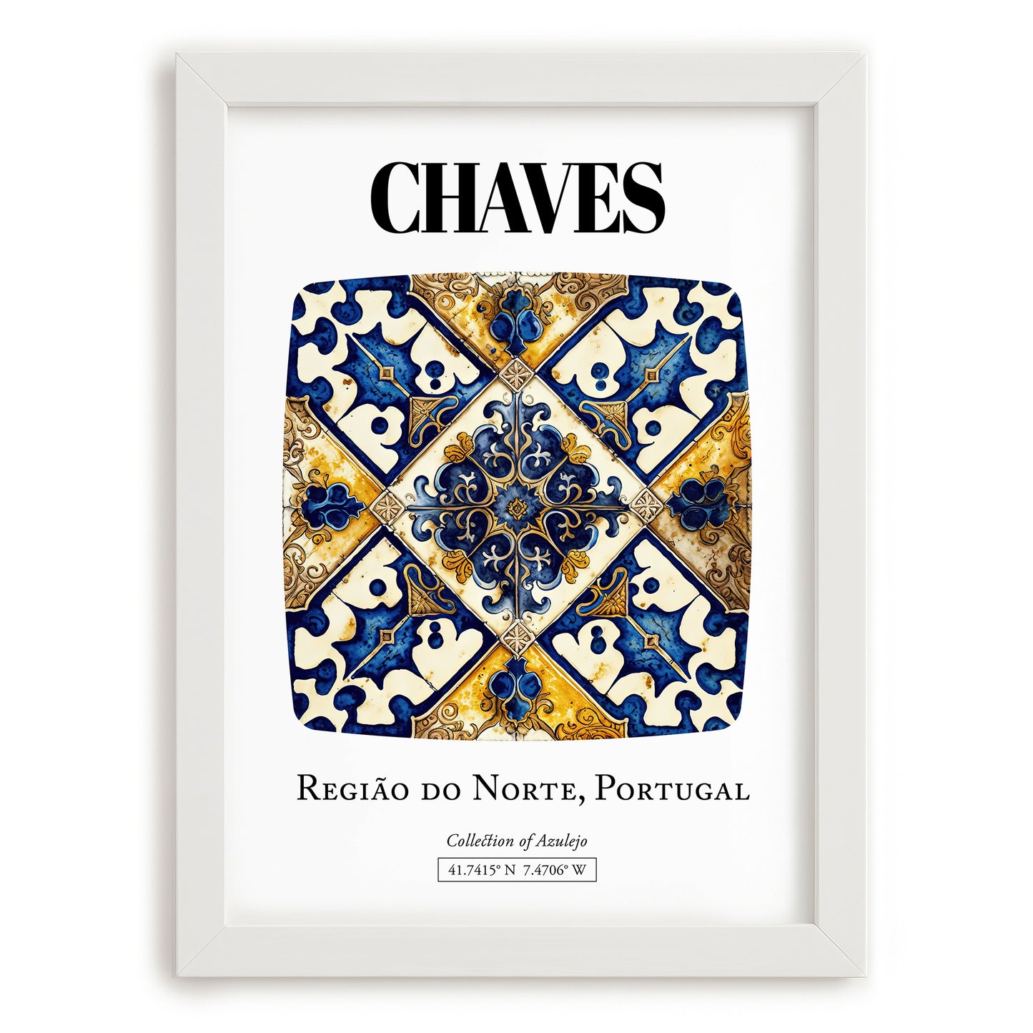 Chaves, Portugal – Travel Print, placed in minimal white frame