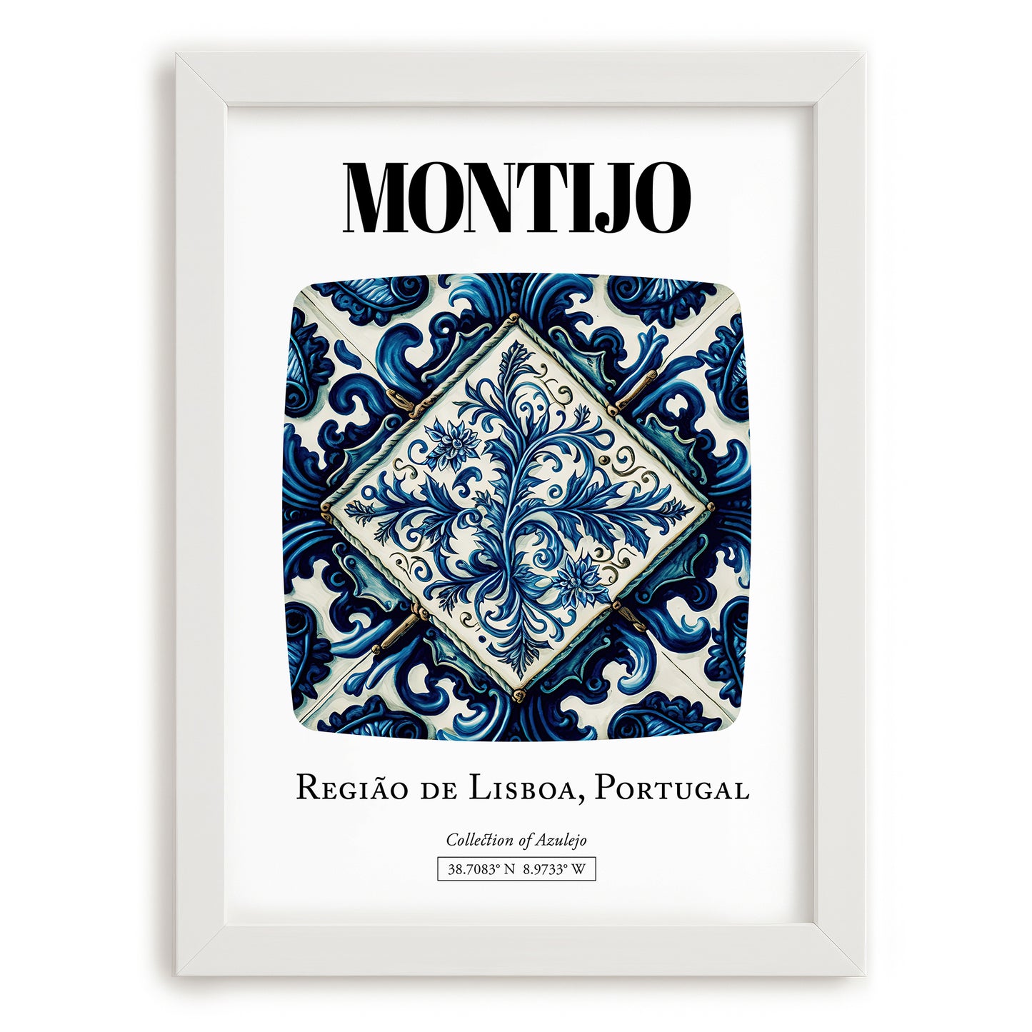 Montijo, Portugal – Travel Destination Art, placed in minimal white frame
