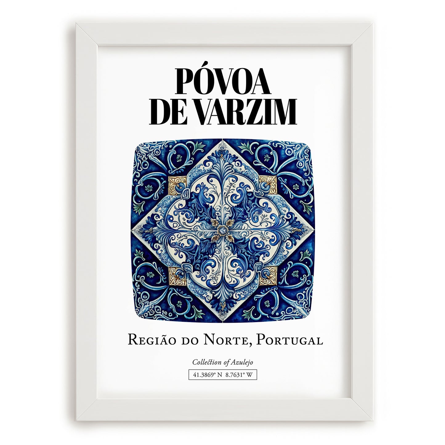 Póvoa De Varzim, Portugal – Travel Print, placed in minimal white frame