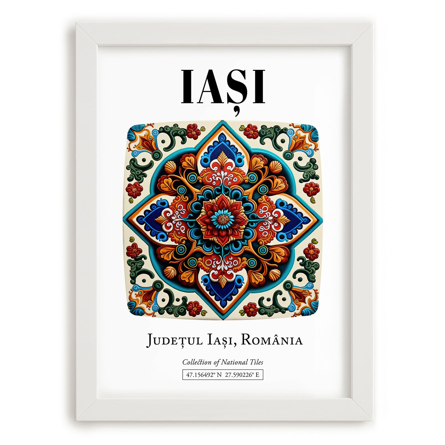Iași, Romania – Cityscape Wall Art, placed in minimal white frame