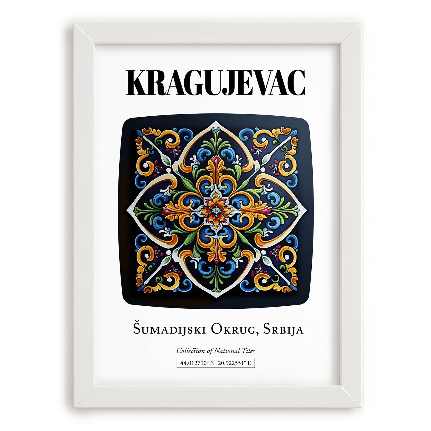 Kragujevac, Serbia – Illustrated Travel Poster, placed in minimal white frame