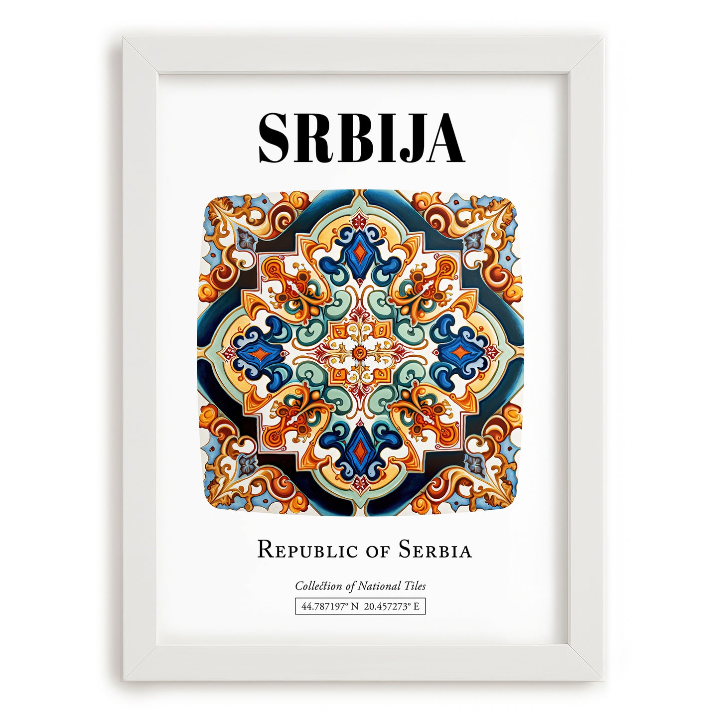 Srbija, Serbia – Vintage Travel Poster, placed in minimal white frame
