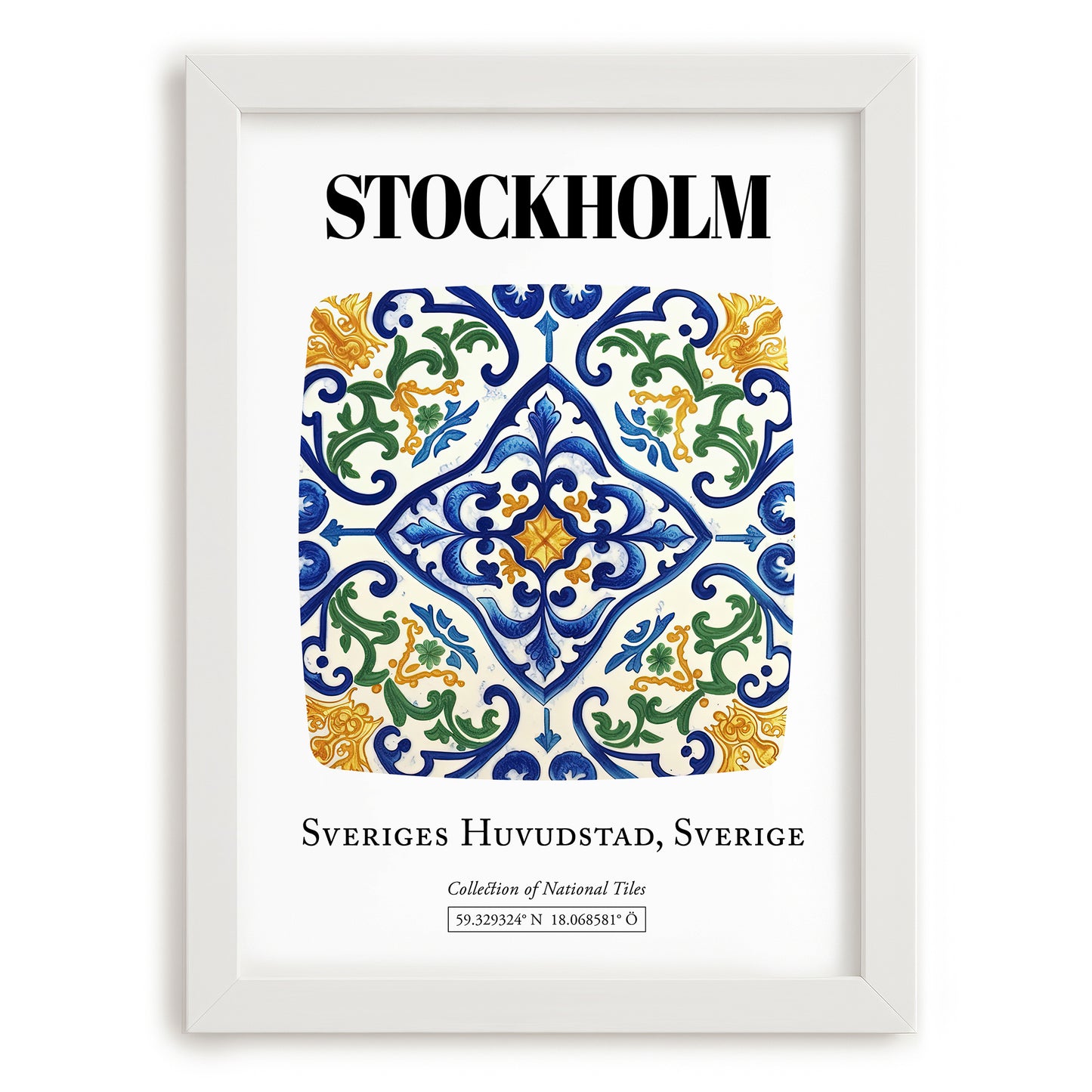 Stockholm, Sweden – Travel Wall Art, placed in minimal white frame