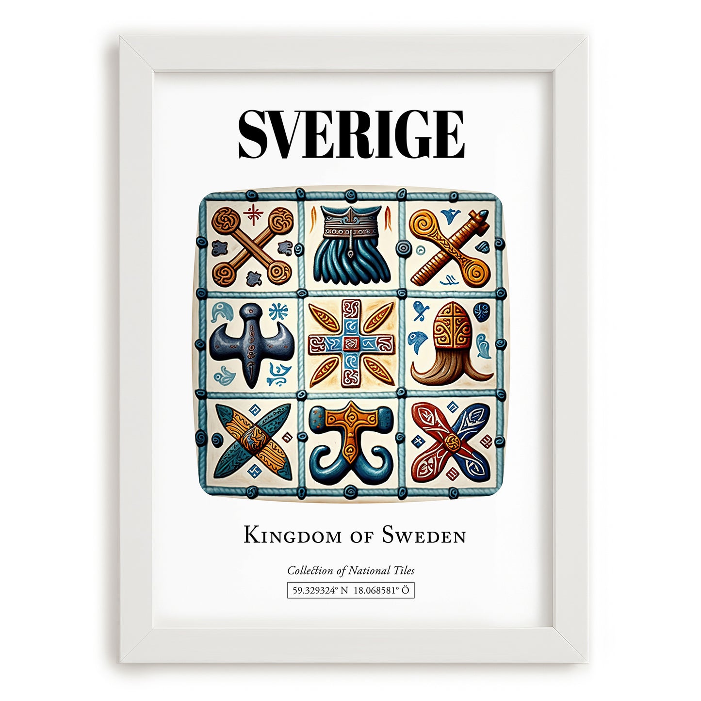 Sverige, Sweden – Away From Home Poster, placed in minimal white frame