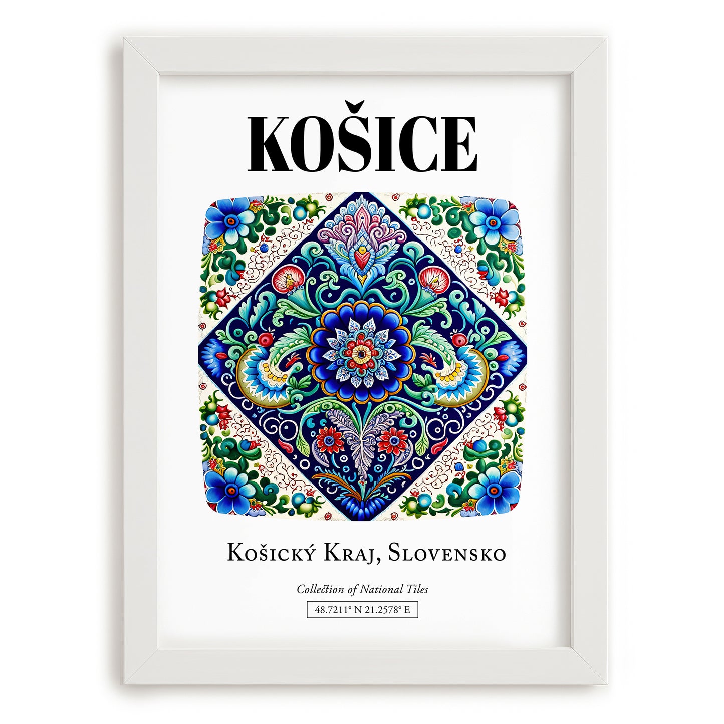 Košice, Slovakia – Travel Print, placed in minimal white frame