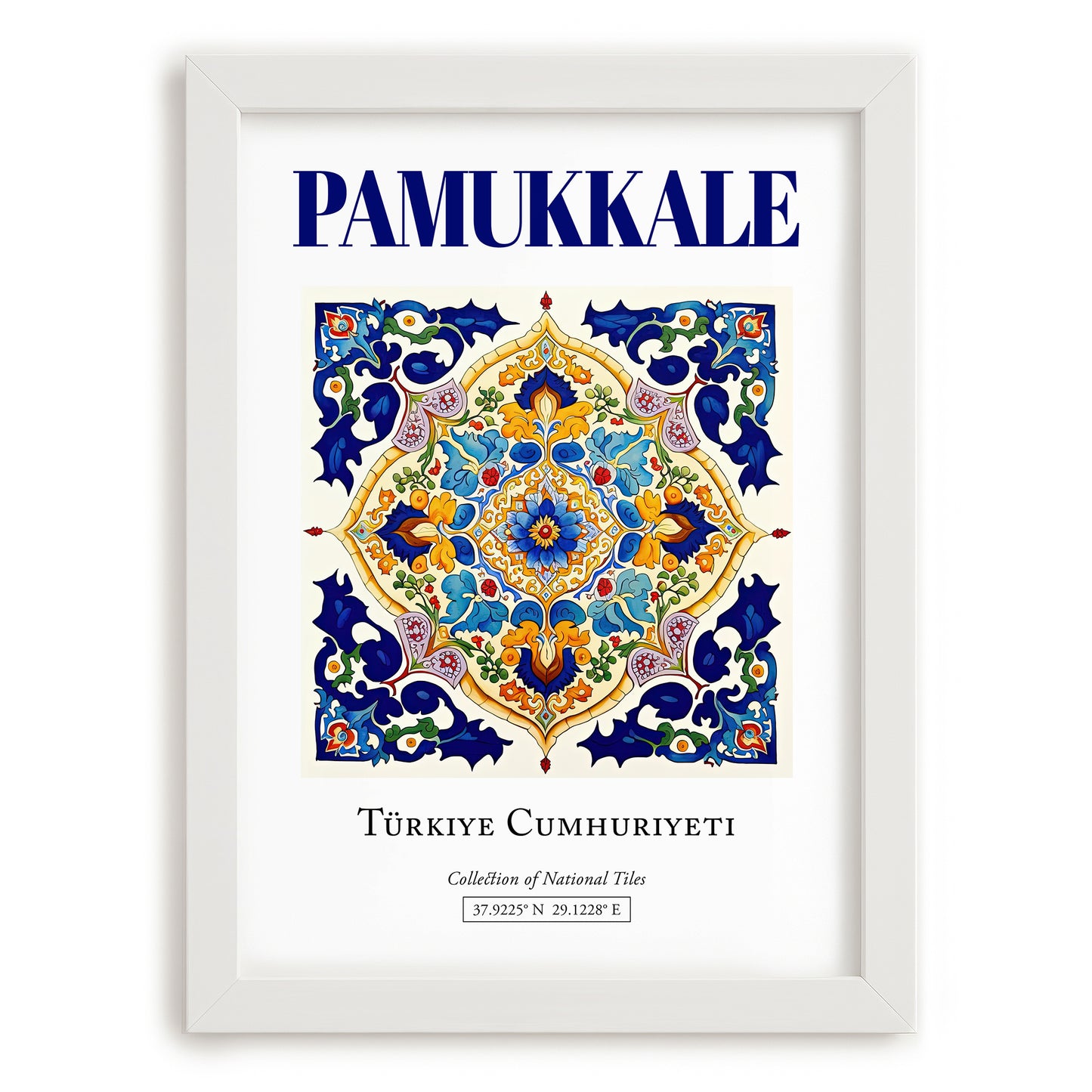 Pamukkale, Turkey – Illustrated Travel Poster, placed in minimal white frame