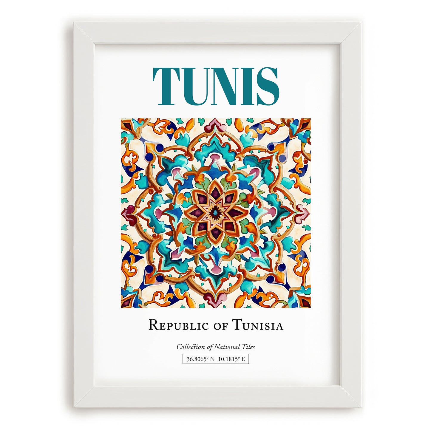 Tunis, Tunisia – Travel Print, placed in minimal white frame