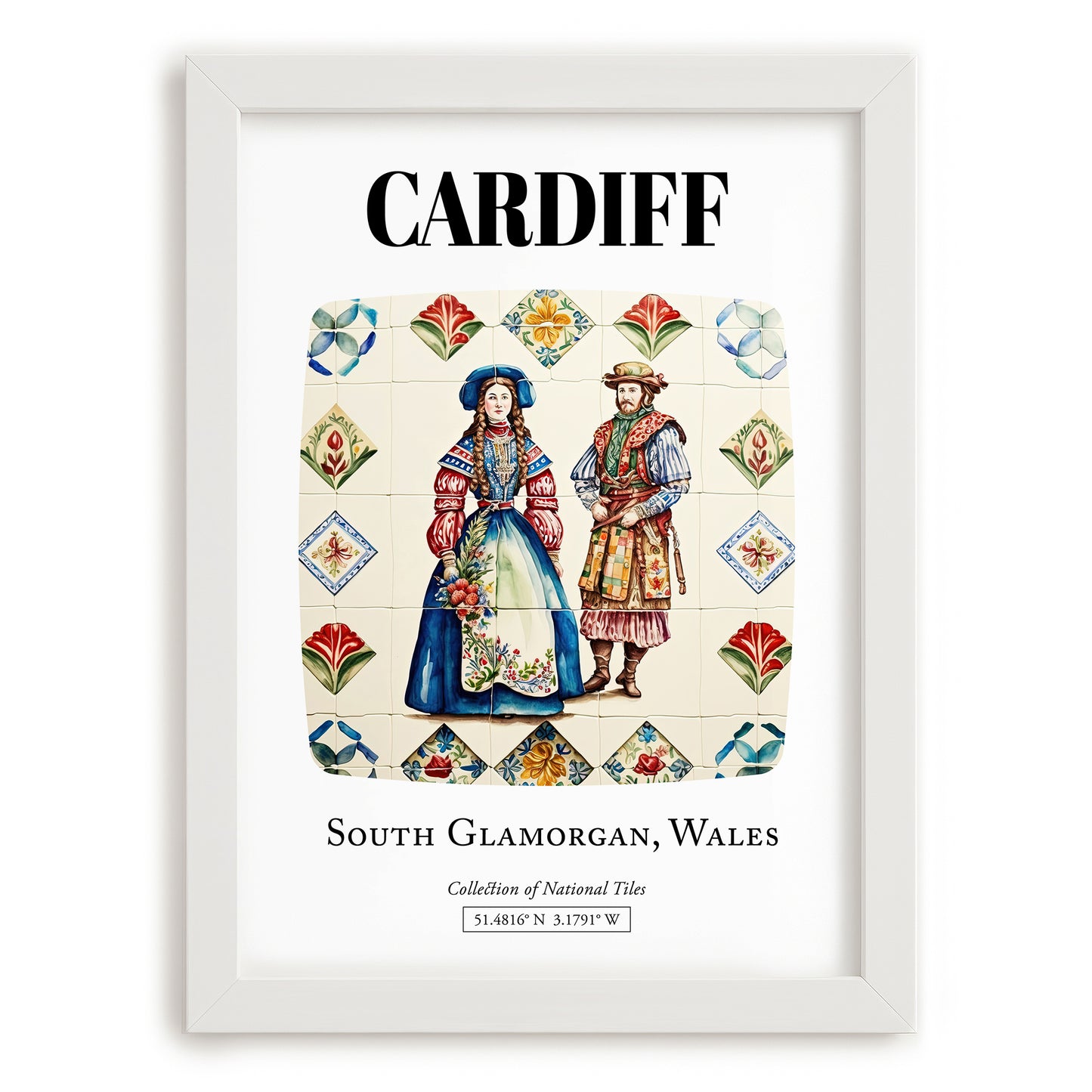 Cardiff, Wales – Travel Print, placed in minimal white frame