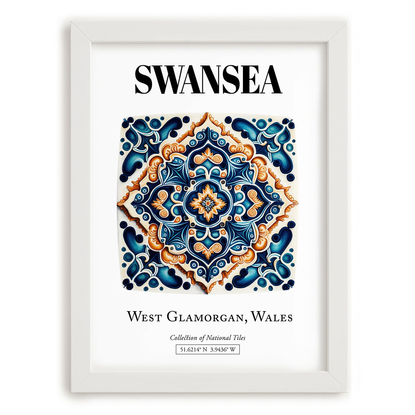 Swansea, Wales – Travel Wall Decor, placed in minimal white frame