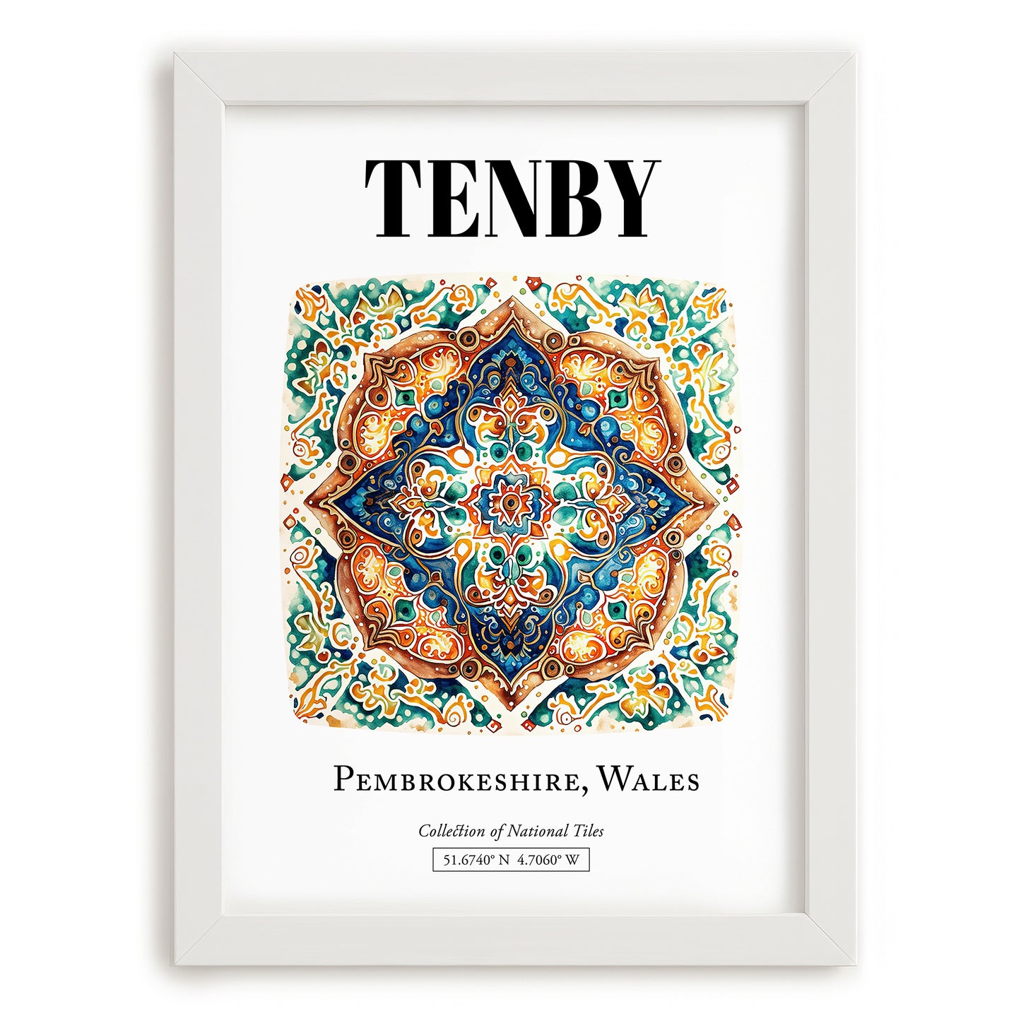 Tenby, Wales – Vintage Travel Poster, placed in minimal white frame