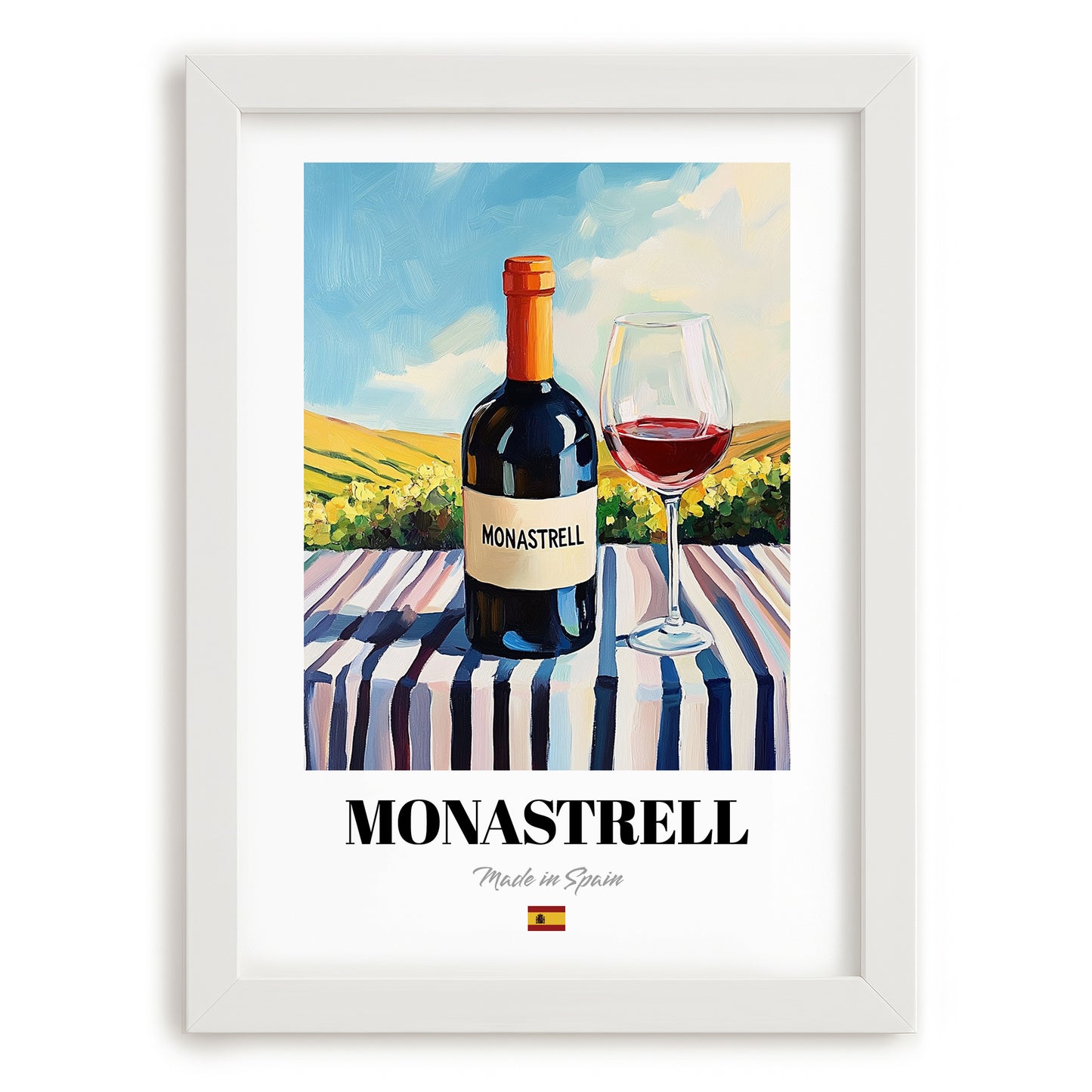 Monastrell – Spanish Red Wine, Vinoteca Painting, placed in minimal white frame