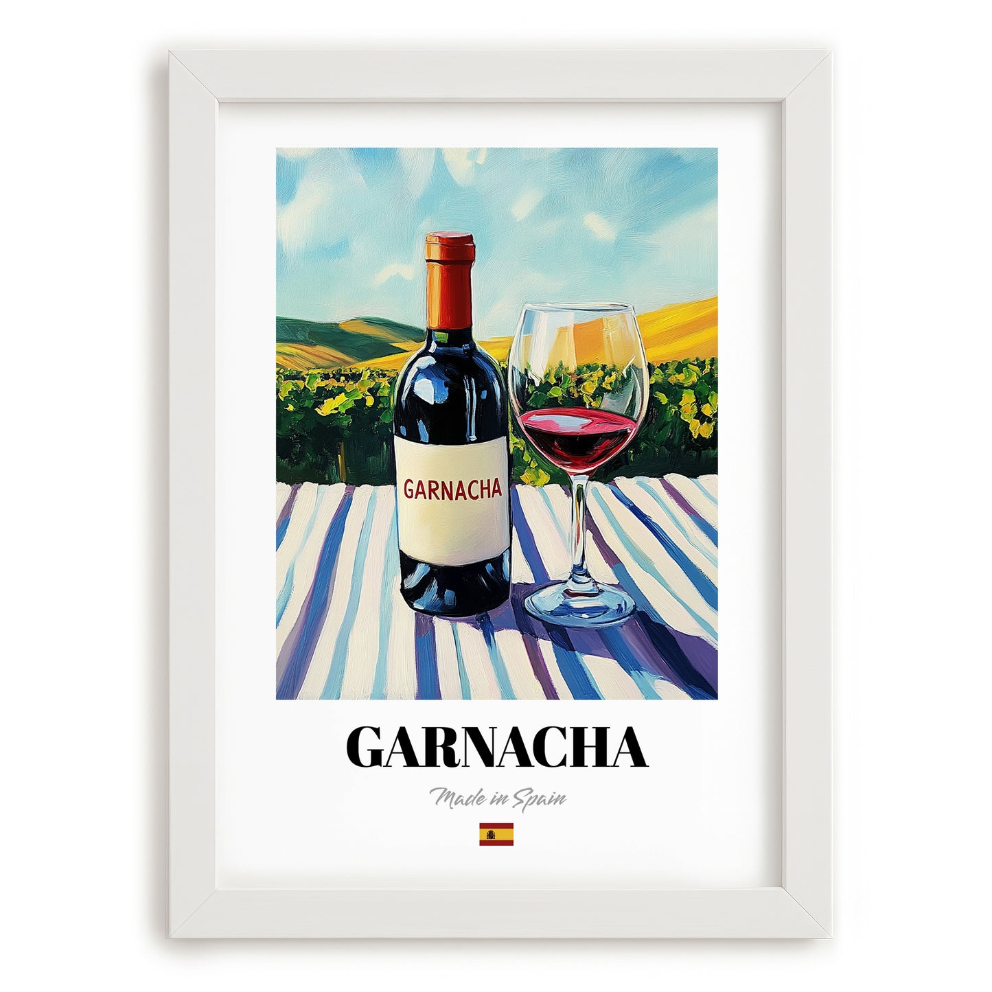 Garnacha – Spanish Red Wine, Bodega Wall Art, placed in minimal white frame