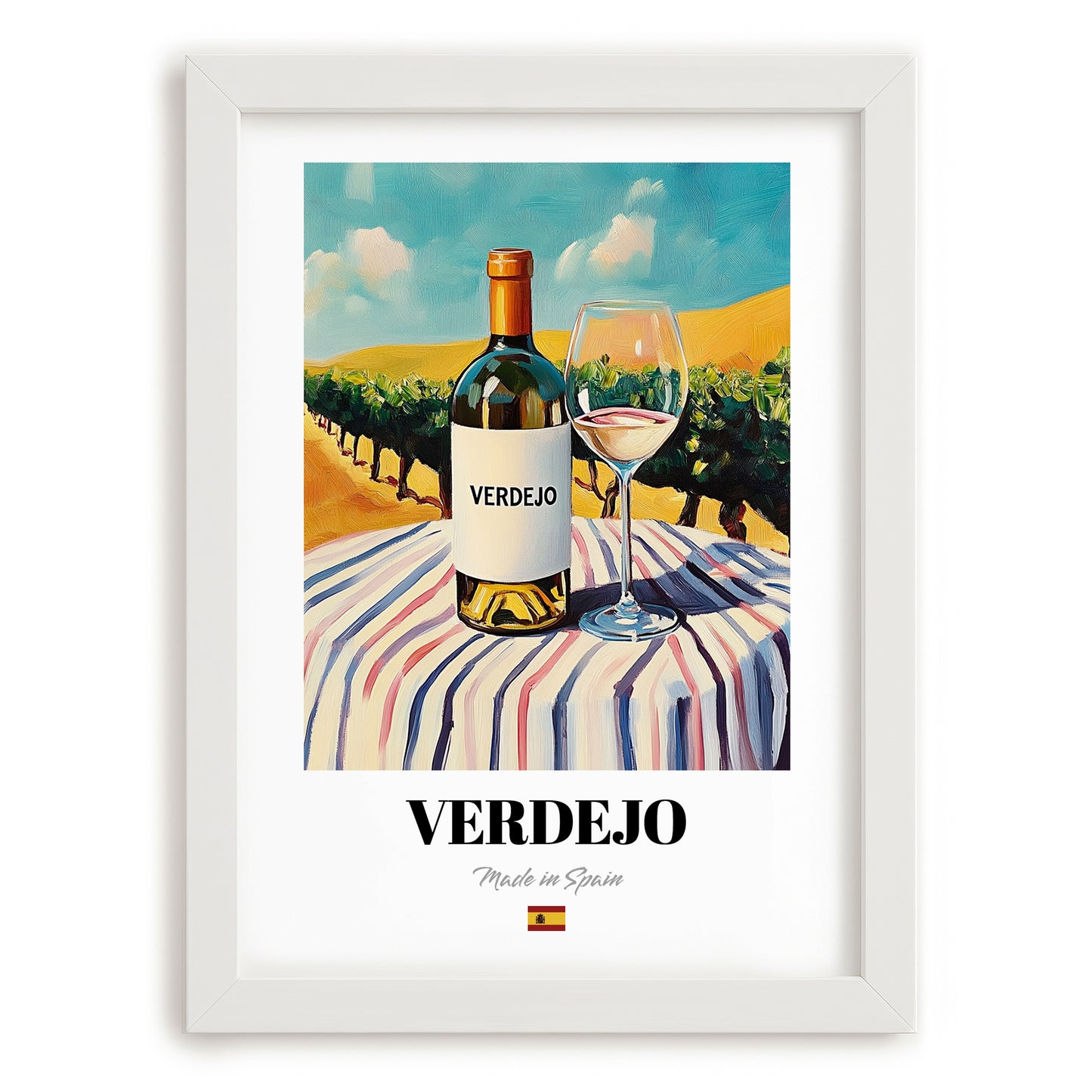 Verdejo – Spanish White Wine, Bodega Poster, placed in minimal white frame