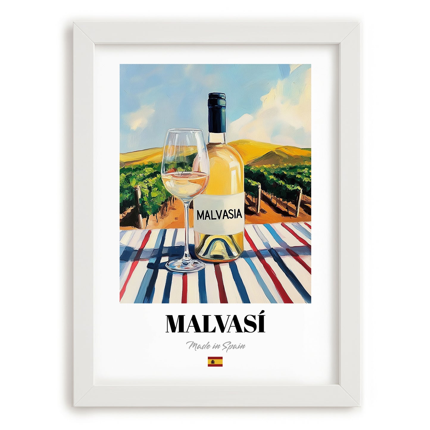 Malvasí – Spanish White Wine, Vinoteca Painting, placed in minimal white frame