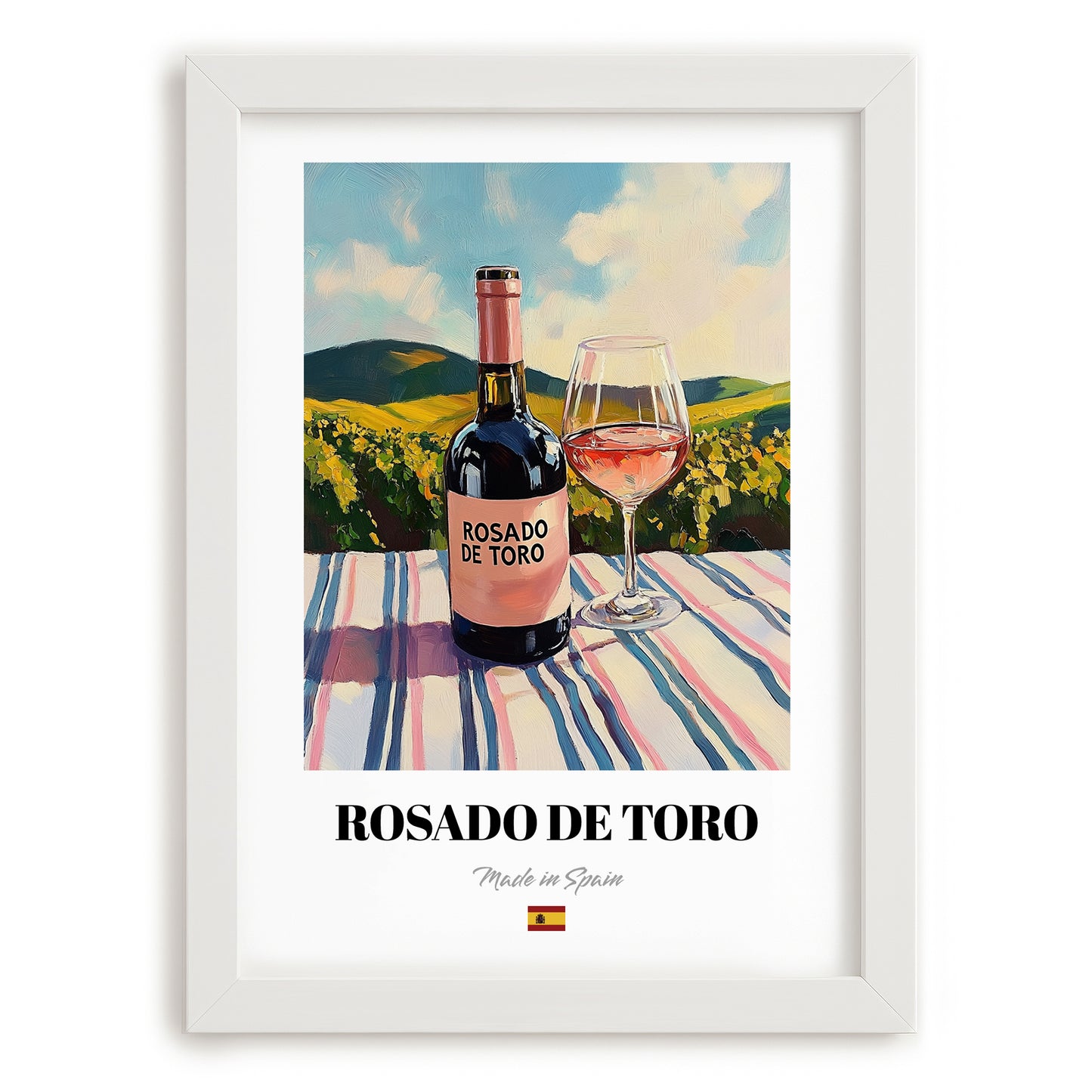 Rosado de Toro – Spanish Rose Wine, Tasting Room Print, placed in minimal white frame
