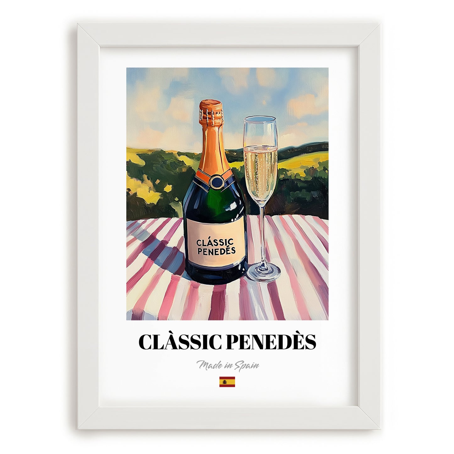 Clàssic Penedès – Spanish Sparkling Wine, Bodega Wall Decor, placed in minimal white frame