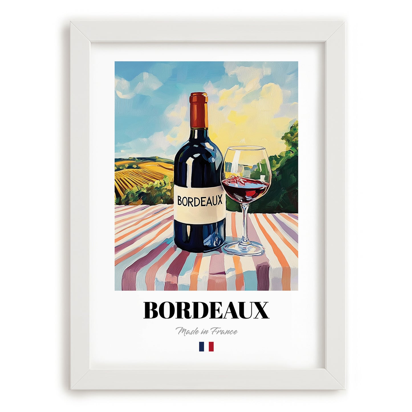 Bordeaux – French Red Wine, Wine Bar Poster, placed in minimal white frame
