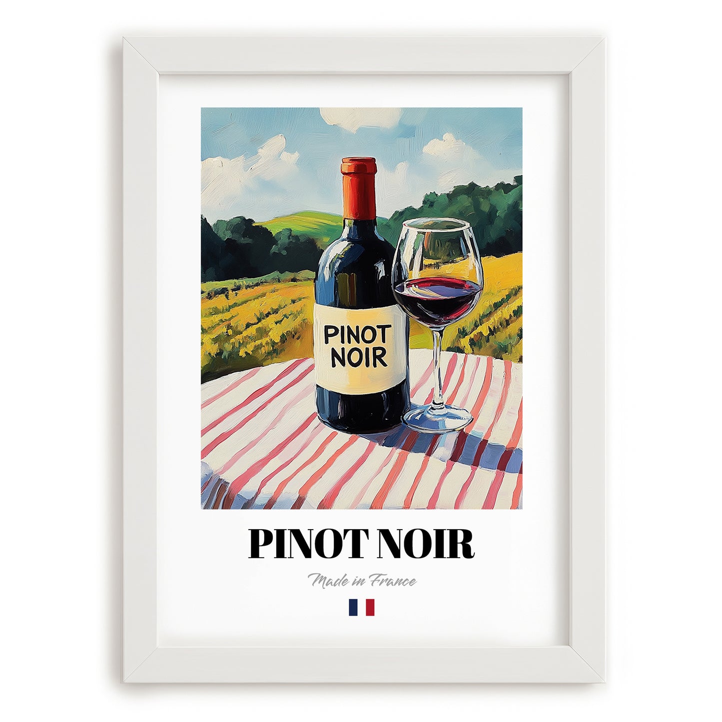 Pinot Noir – French Red Wine, Wine Bar Wall Art, placed in minimal white frame