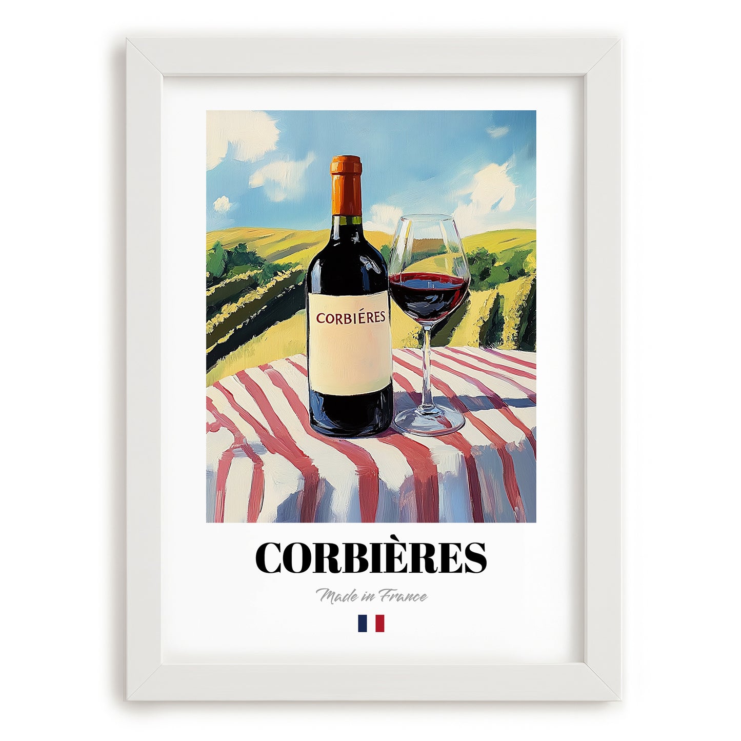 Corbières – French Red Wine, Wine Bar Print, placed in minimal white frame