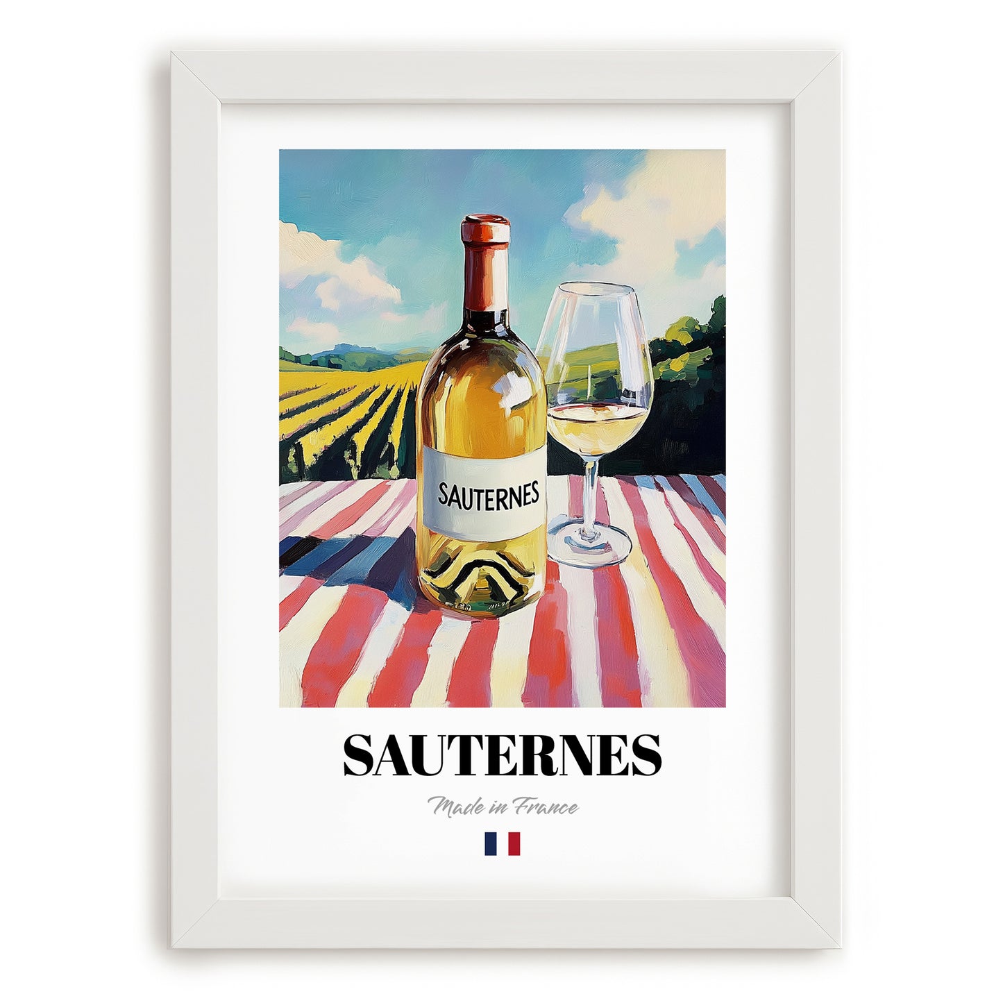 Sauternes – French White Wine, Vineyard Terrace Poster, placed in minimal white frame