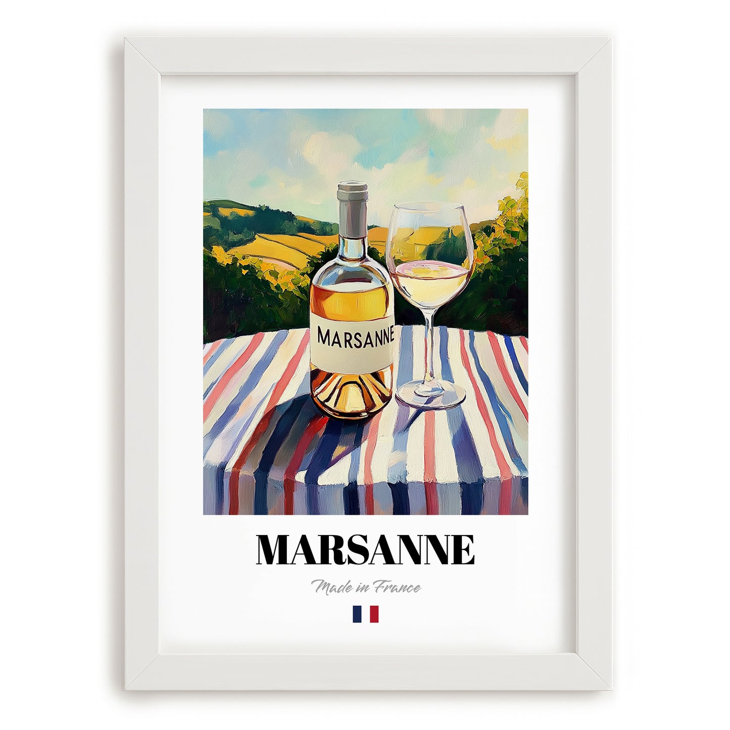 Marsanne – French White Wine, Wine Bar Poster, placed in minimal white frame