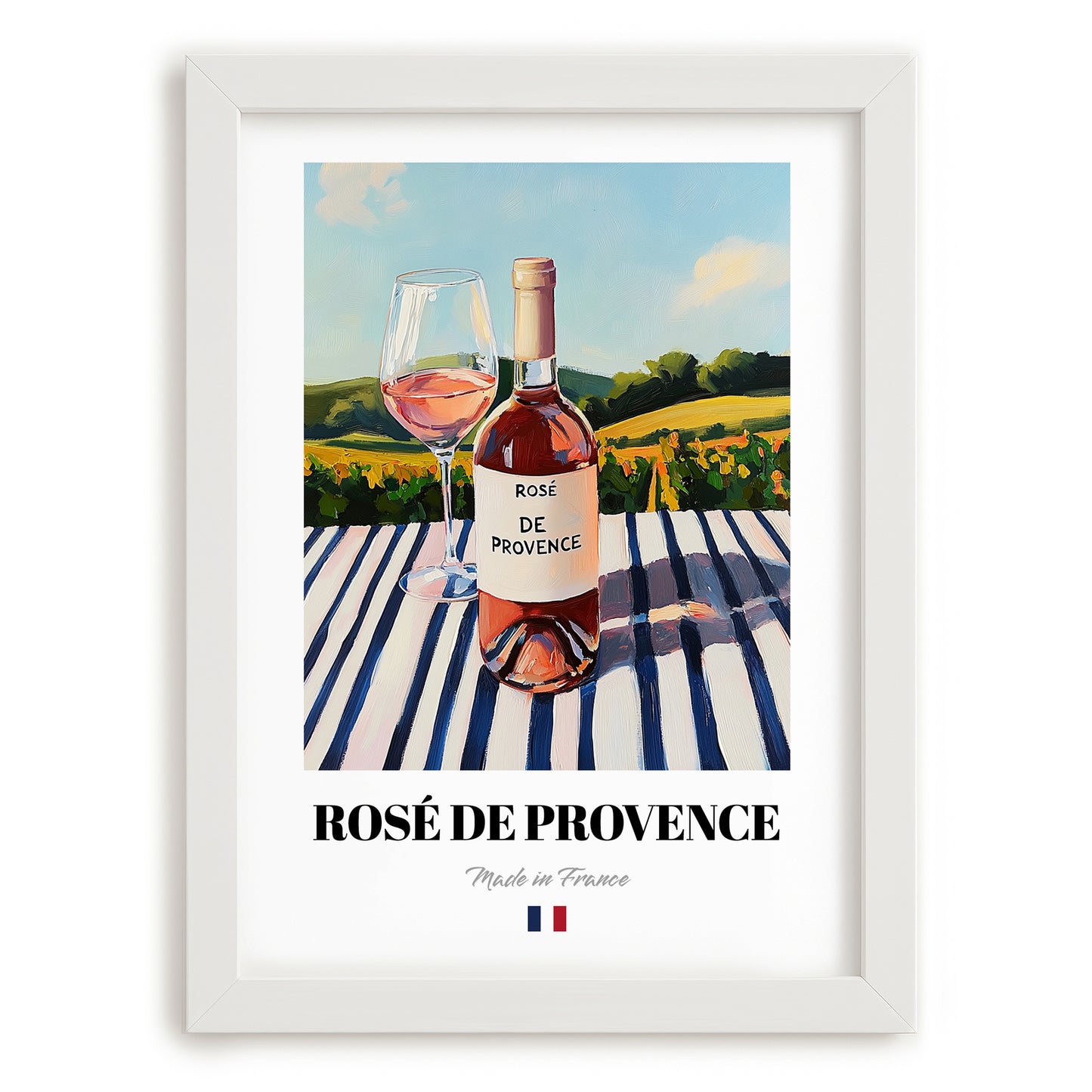 Rosé de Provence – French Rose Wine, Wine Bar Wall Art, placed in minimal white frame