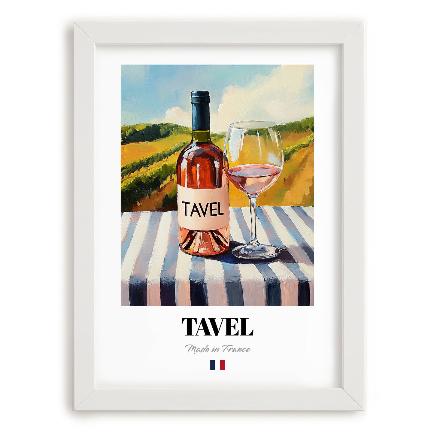 Tavel – French Rose Wine, Vineyard Terrace Print, placed in minimal white frame