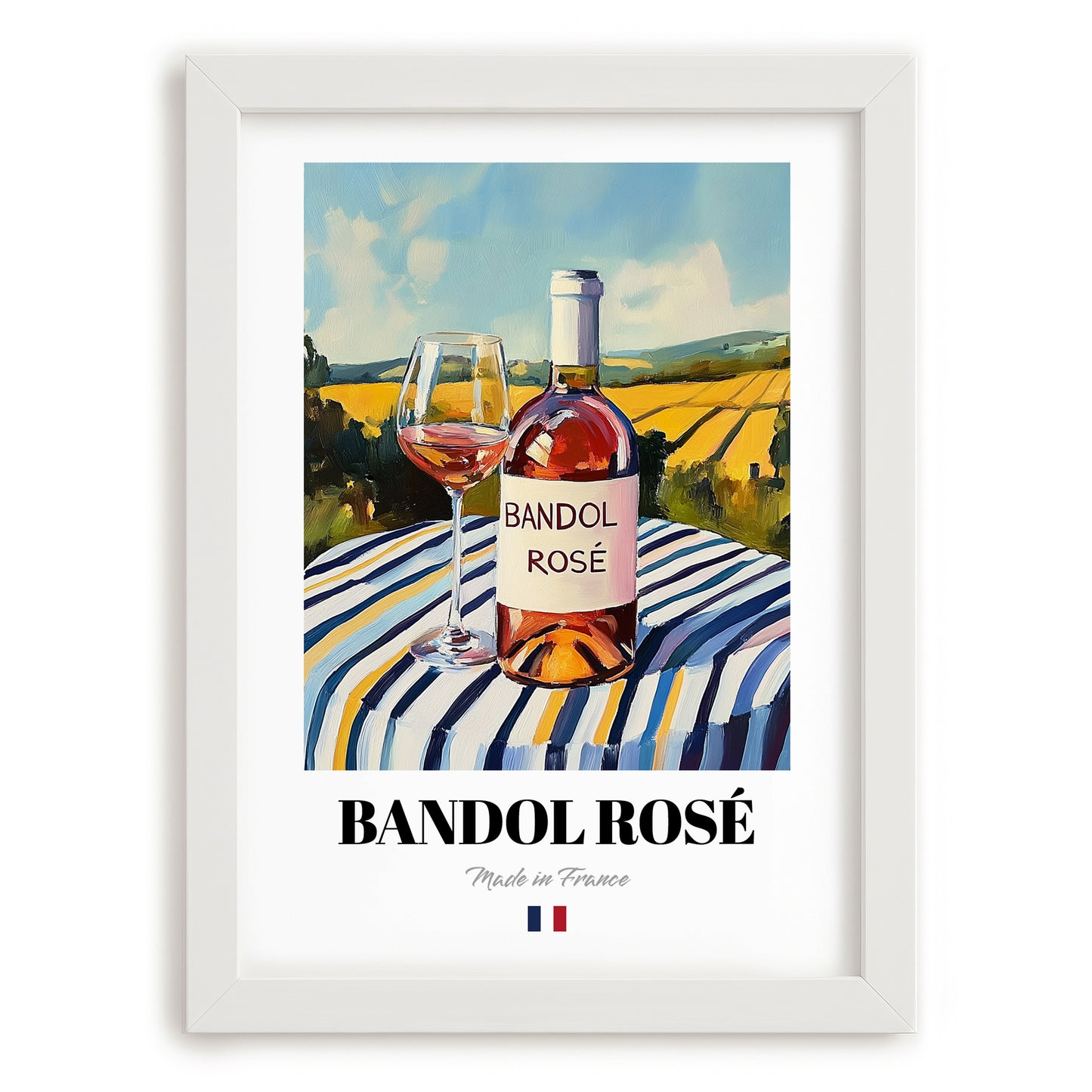 Bandol Rosé – French Rose Wine, Vinoteca Wall Decor, placed in minimal white frame