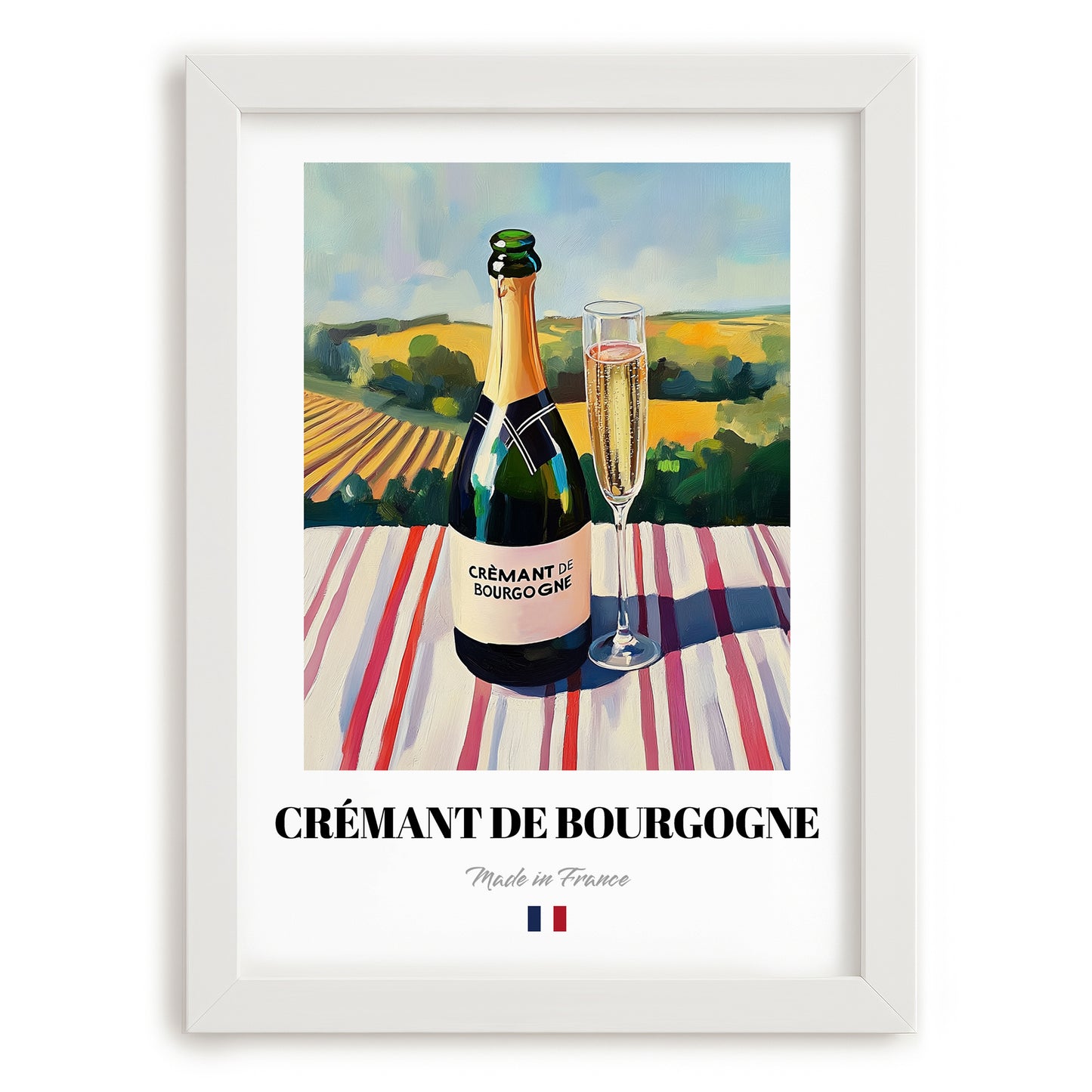 Crémant de Bourgogne – French Sparkling Wine, Vinoteca Poster, placed in minimal white frame