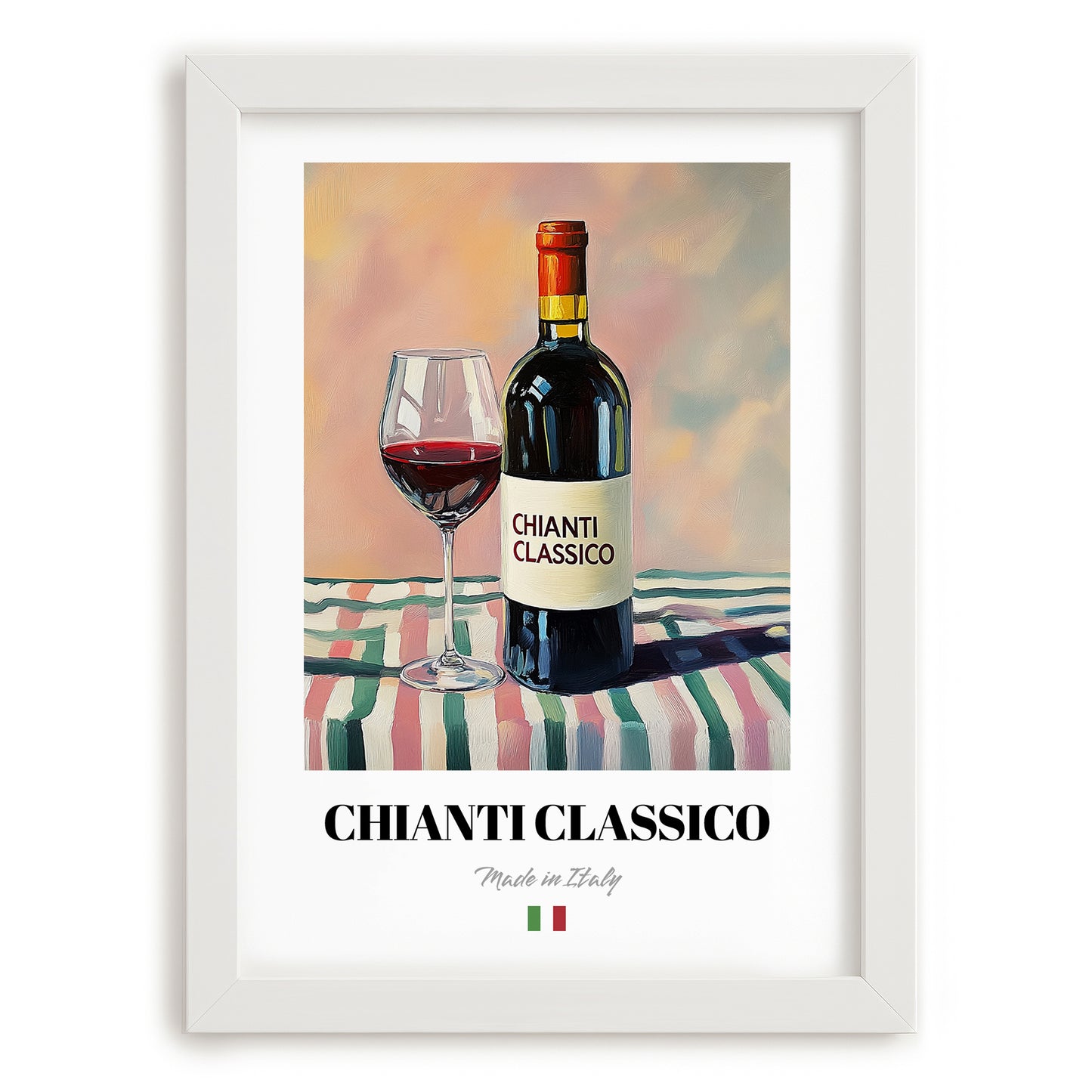 Chianti Classico – Italian Red Wine, Wine Bar Wall Art, placed in minimal white frame