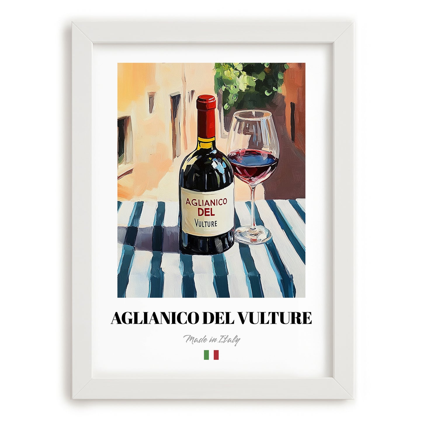 Aglianico del Vulture – Italian Red Wine, Vineyard Terrace Poster, placed in minimal white frame